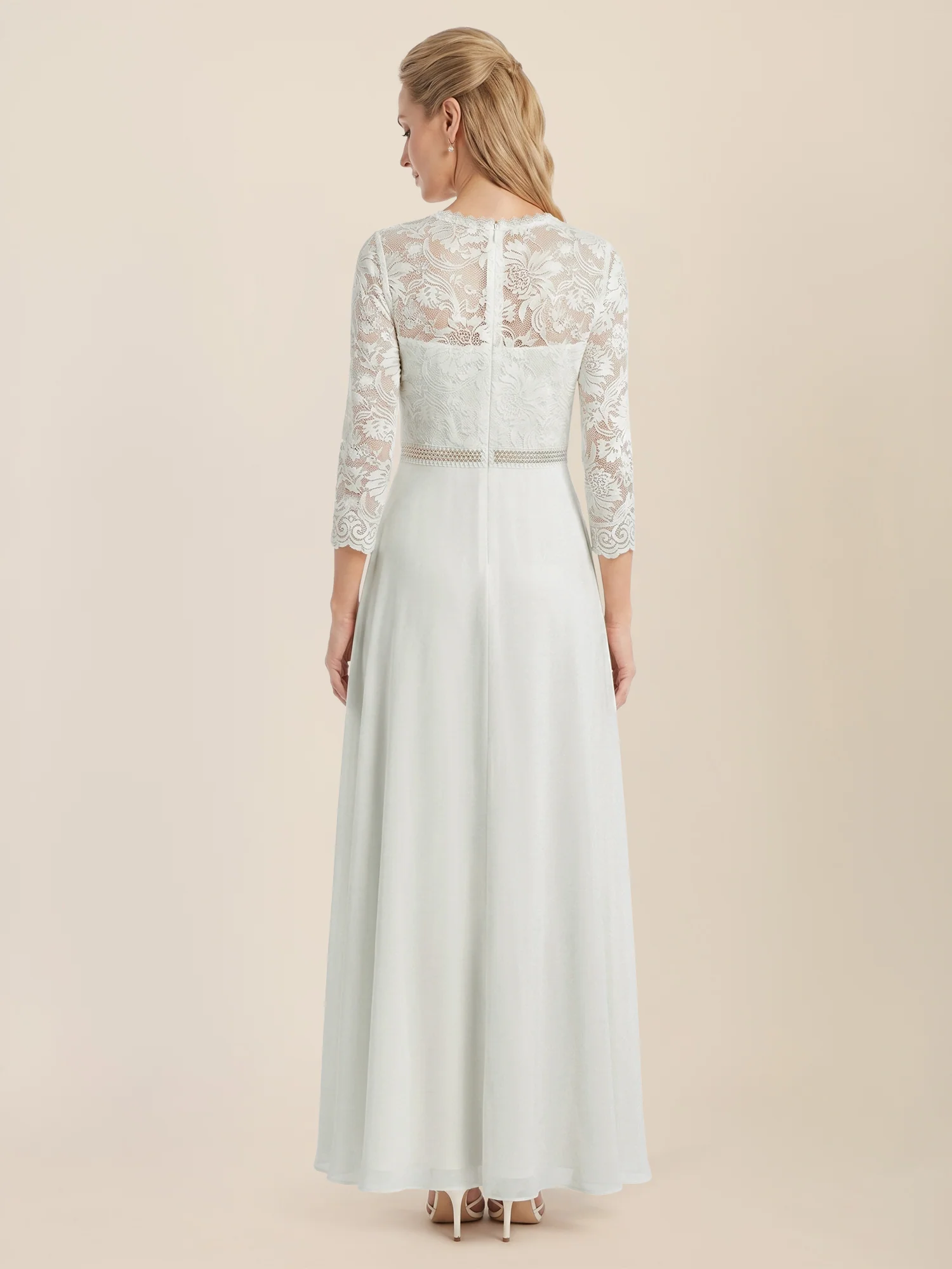 Abendkleid aus Spitze und Chiffon | cream - Image 2
