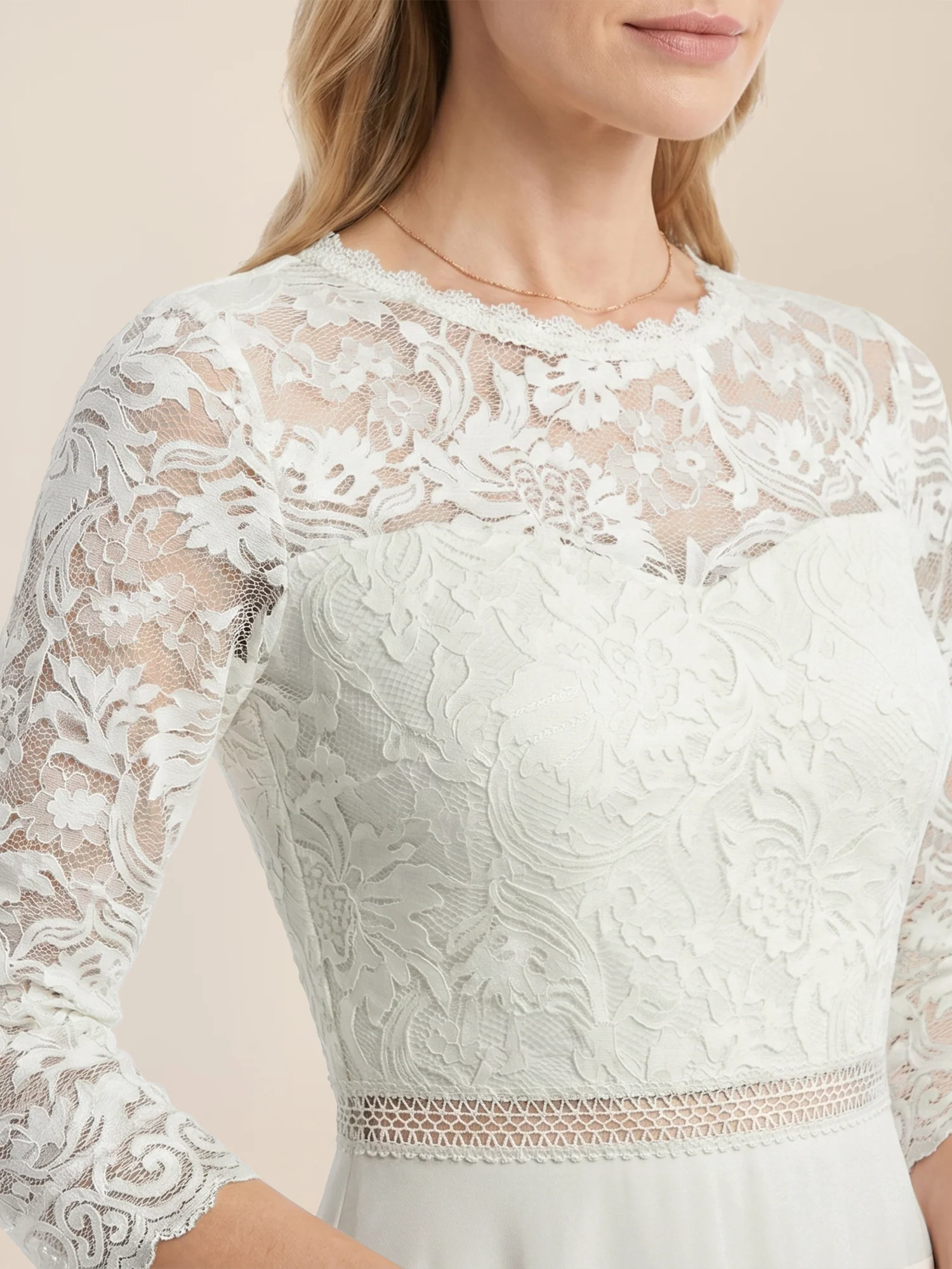 Abendkleid aus Spitze und Chiffon | cream - Image 4