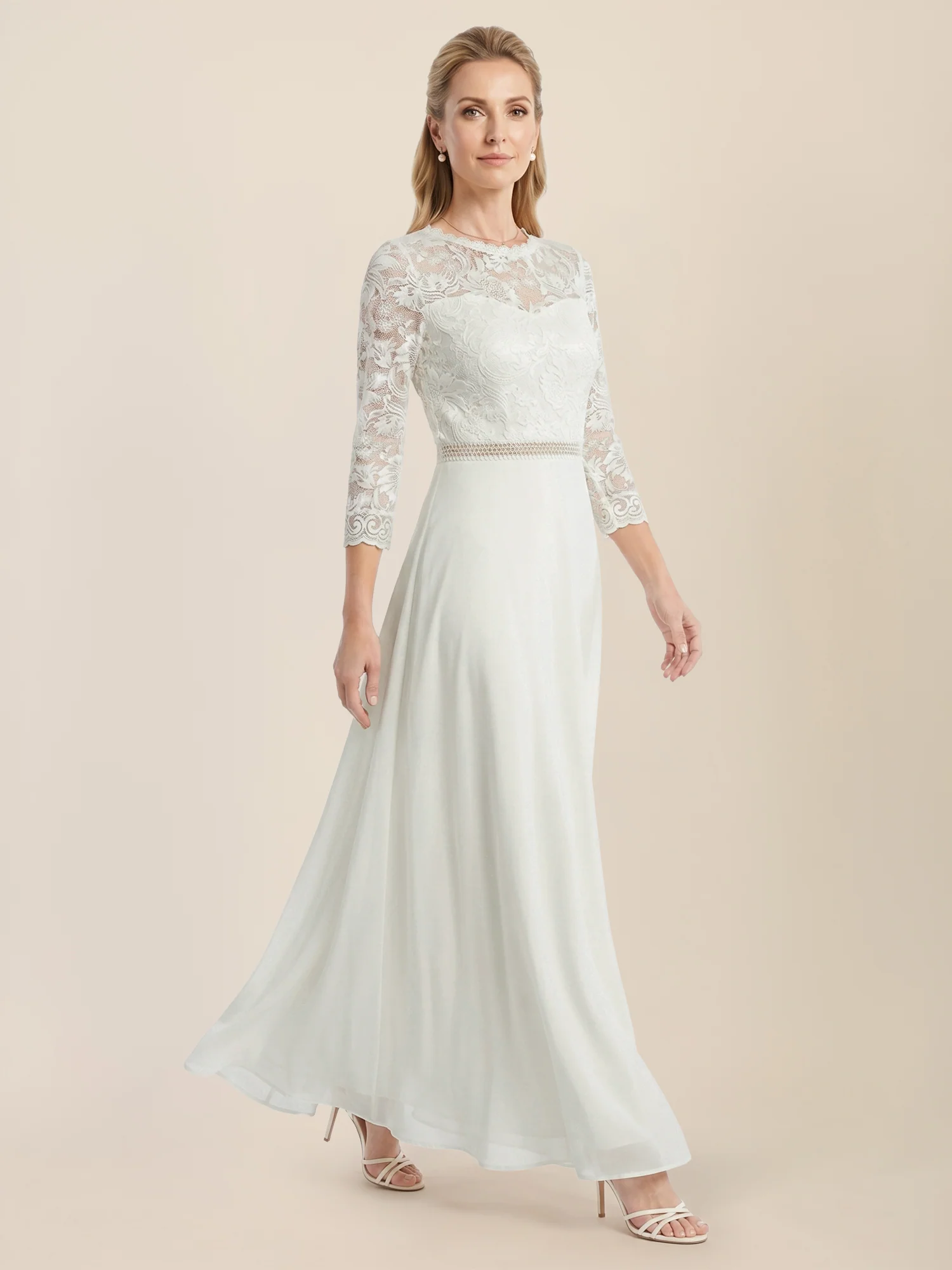 Abendkleid aus Spitze und Chiffon | cream - Image 5
