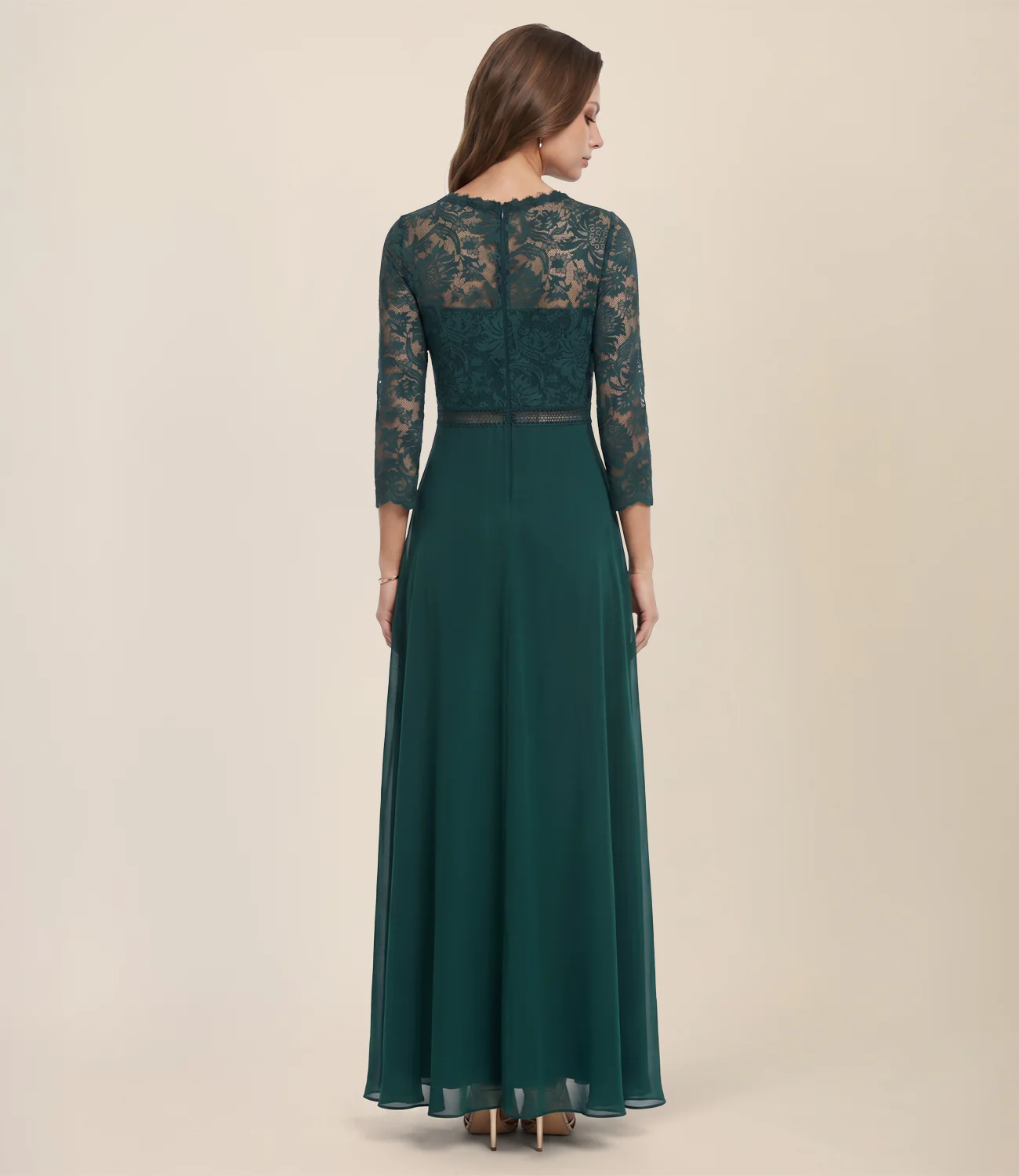 Abendkleid aus Spitze und Chiffon | emerald - Image 2