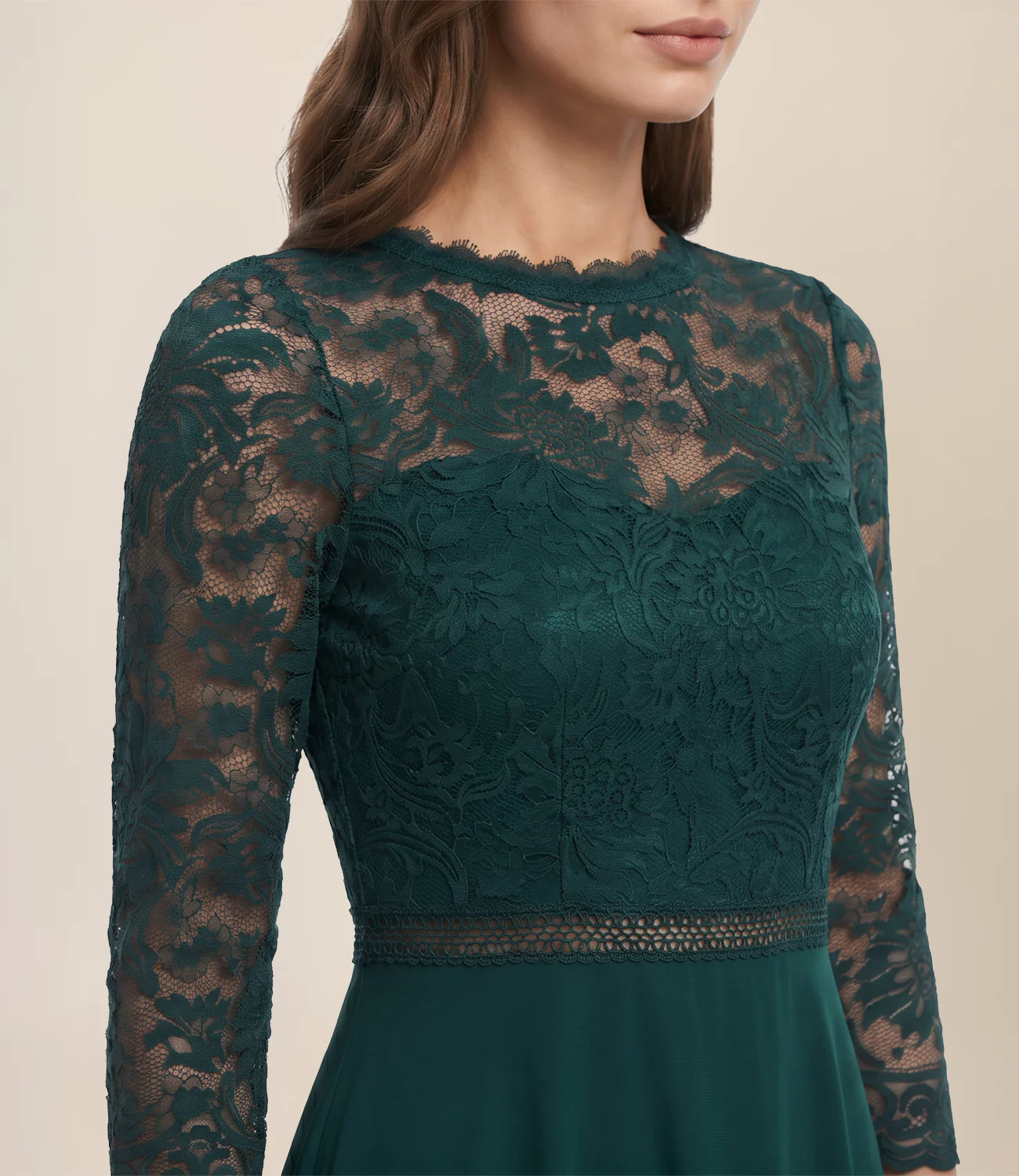 Abendkleid aus Spitze und Chiffon | emerald - Image 4