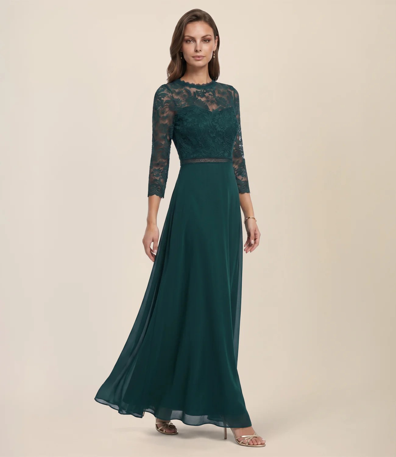 Abendkleid aus Spitze und Chiffon | emerald - Image 5