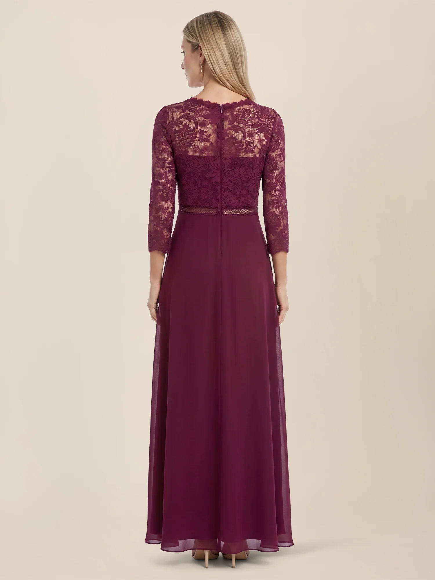 Abendkleid aus Spitze und Chiffon | merlot - Image 2