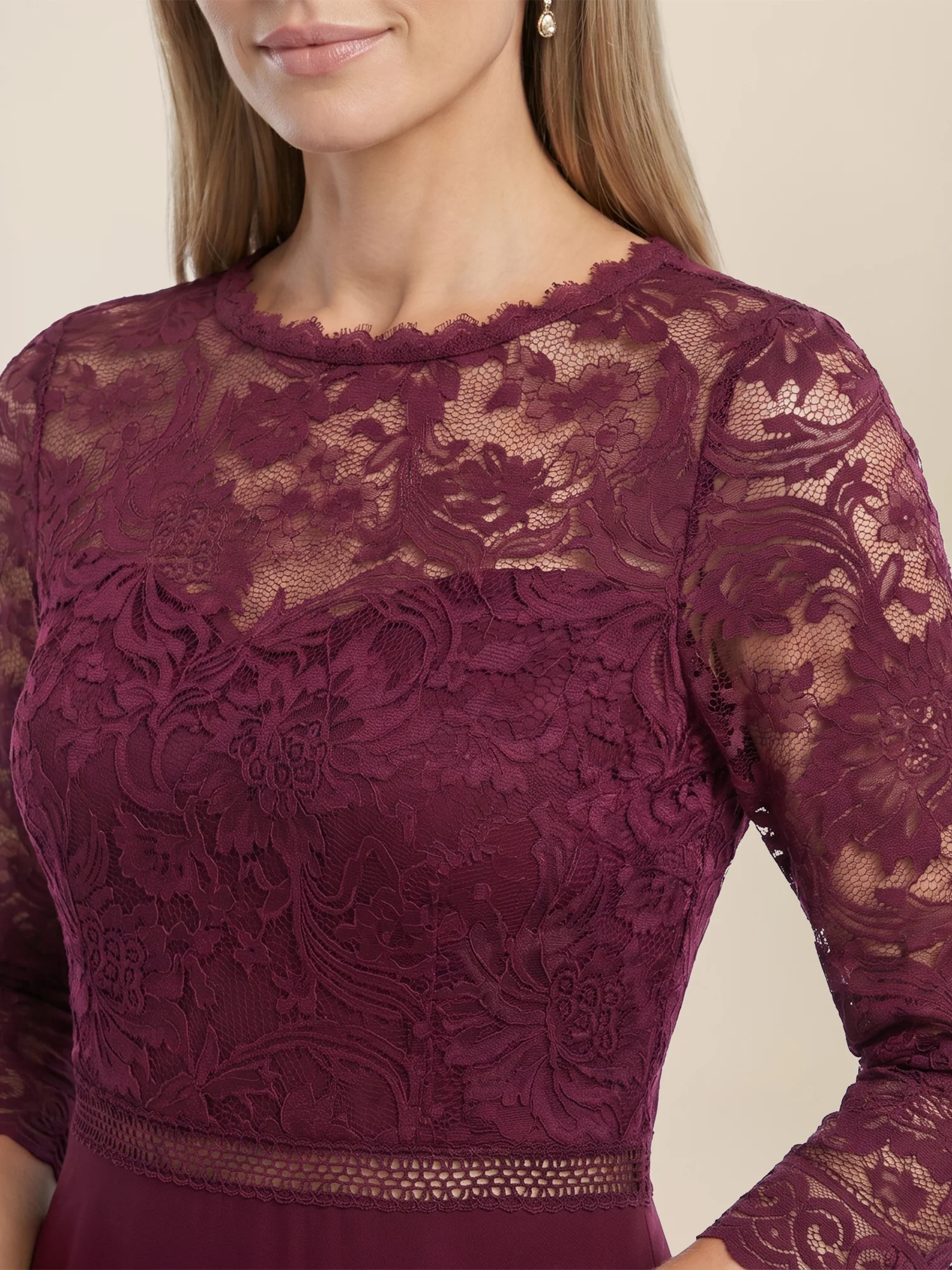 Abendkleid aus Spitze und Chiffon | merlot - Image 4