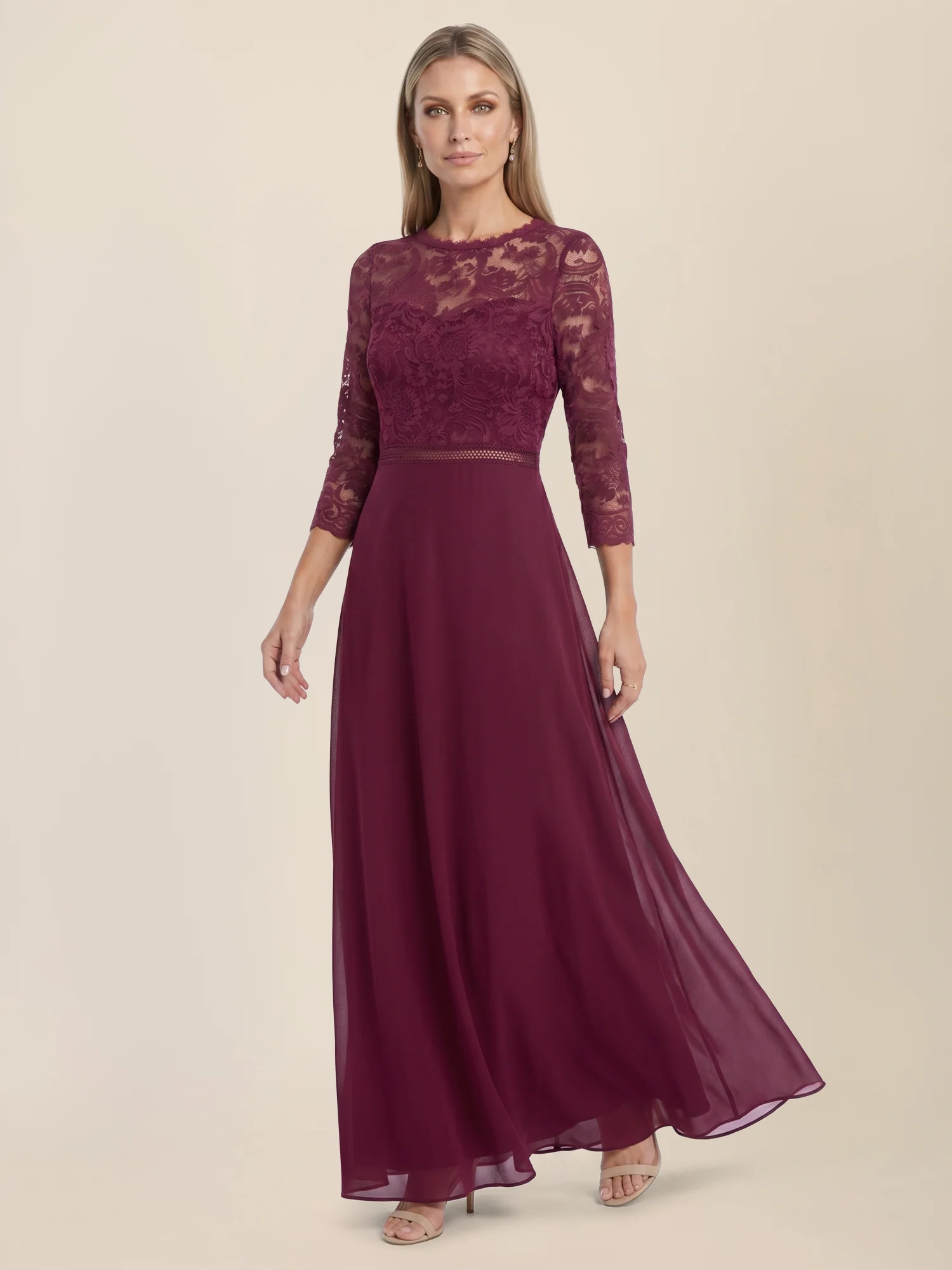 Abendkleid aus Spitze und Chiffon | merlot - Image 5