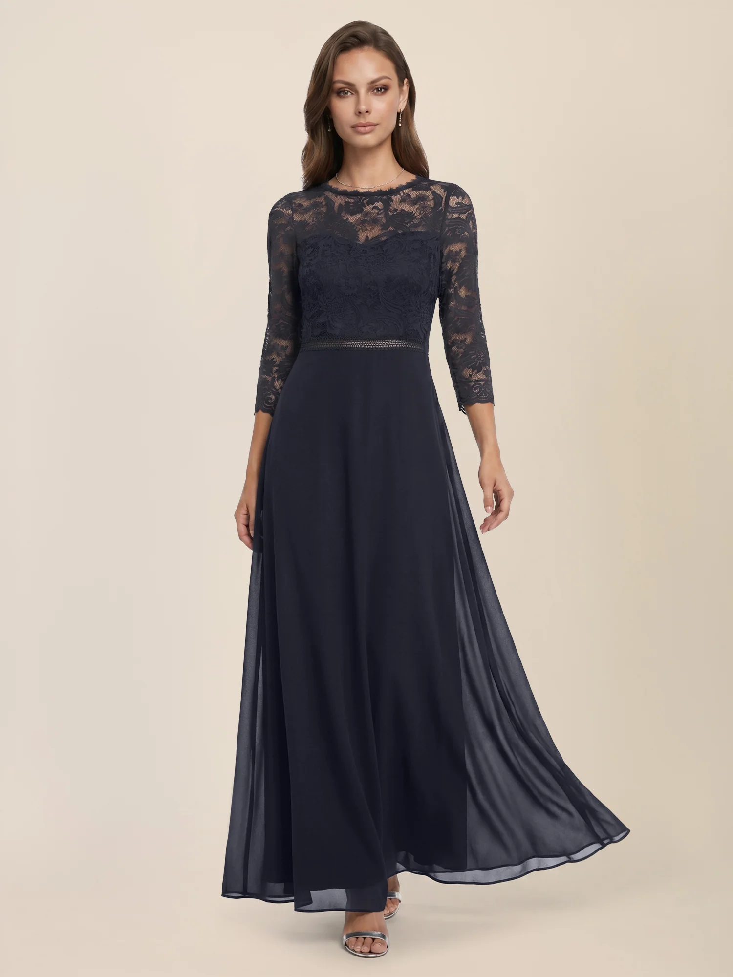 Abendkleid aus Spitze und Chiffon | nachtblau - Image 5