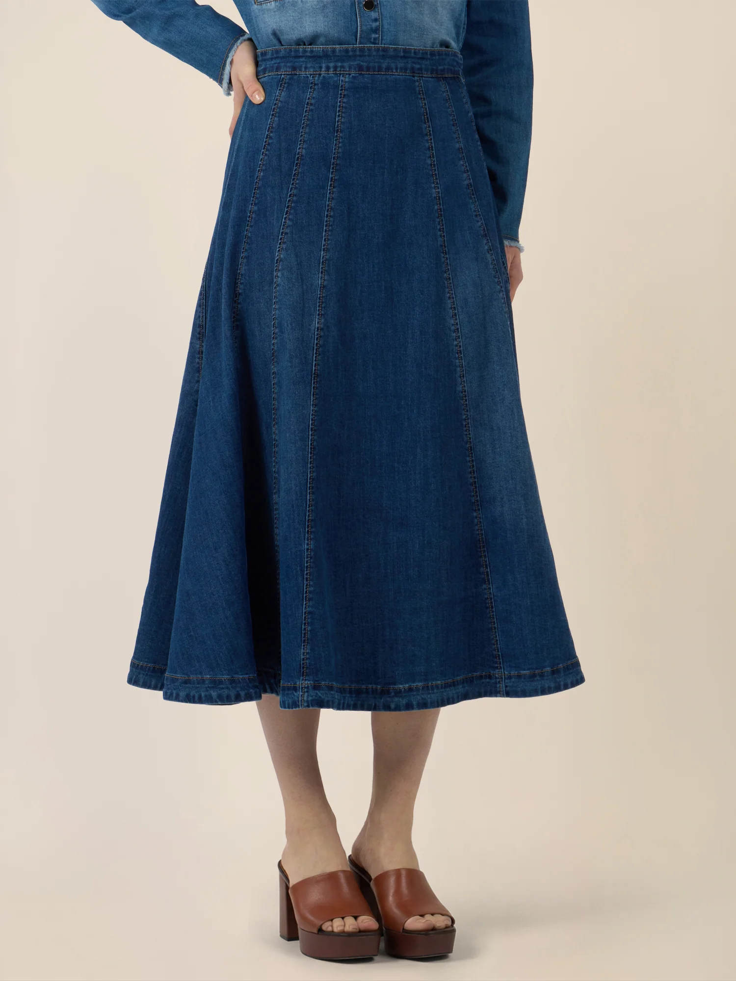 APART A-Linien-Rock aus Denim in ausgestellter Form | hellblau