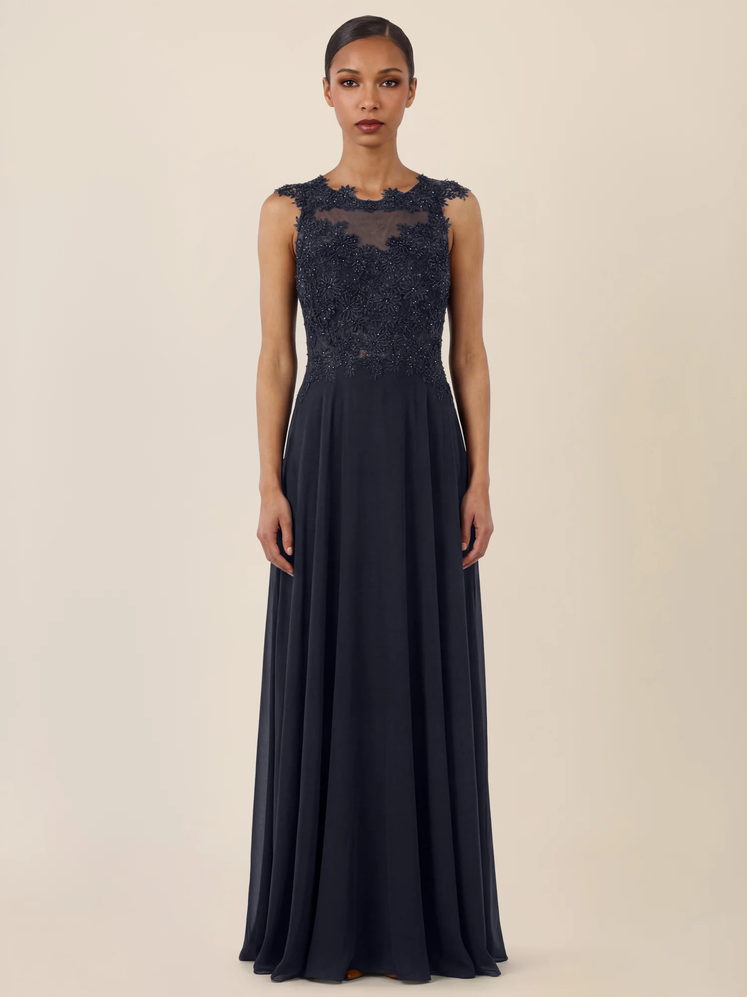 APART Abendkleid mit floraler Spitze und fließendem Rock | nachtblau