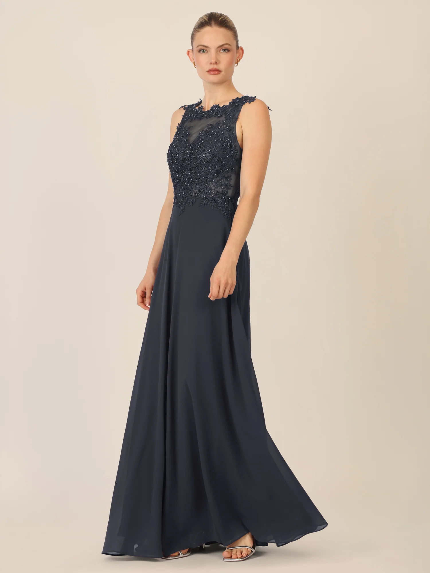 APART Abendkleid mit floraler Spitze und Tüll-Einsatz | nachtblau