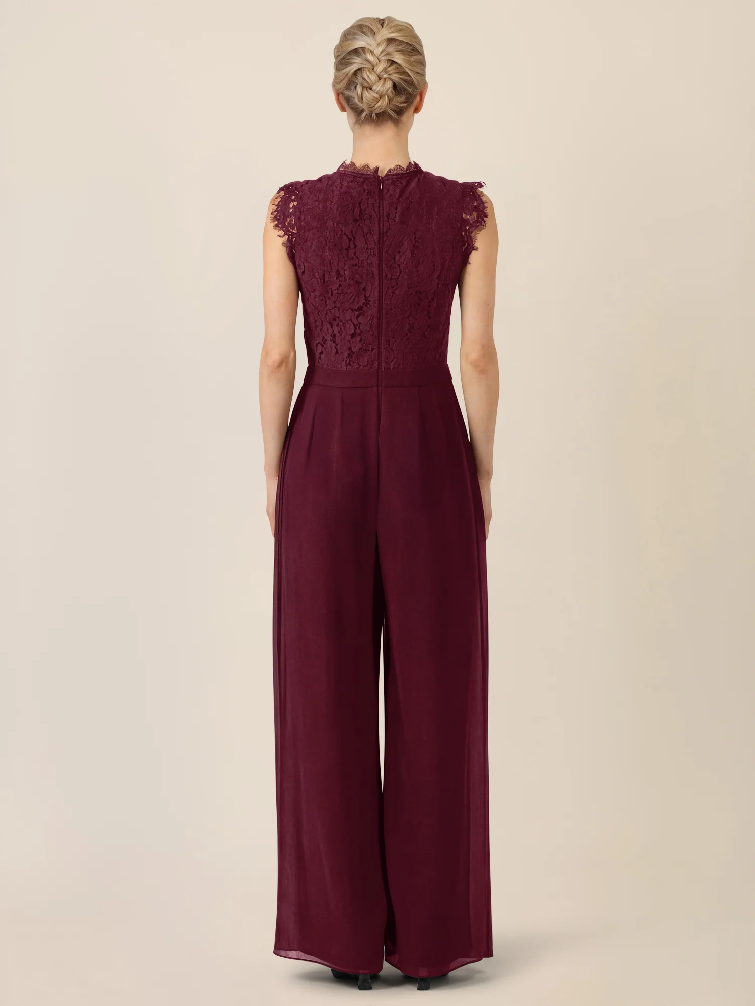 APART Abendoverall mit Spitzentop und weitem Bein | weinrot - Image 2