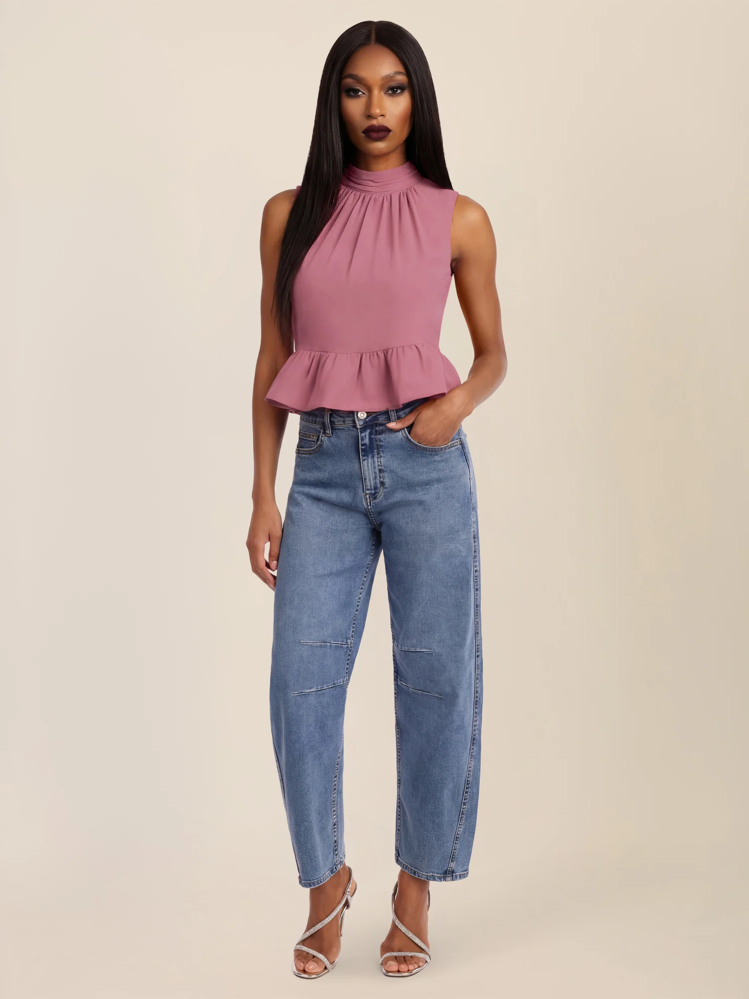 APART Ärmellose Bluse mit Rüschen-Saum | rosé - Image 2