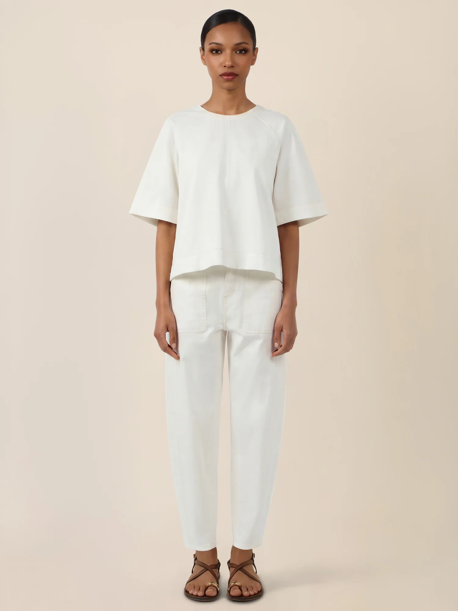 APART Bluse mit Rundhalsausschnitt und kurzen Ärmeln | creme - Image 2