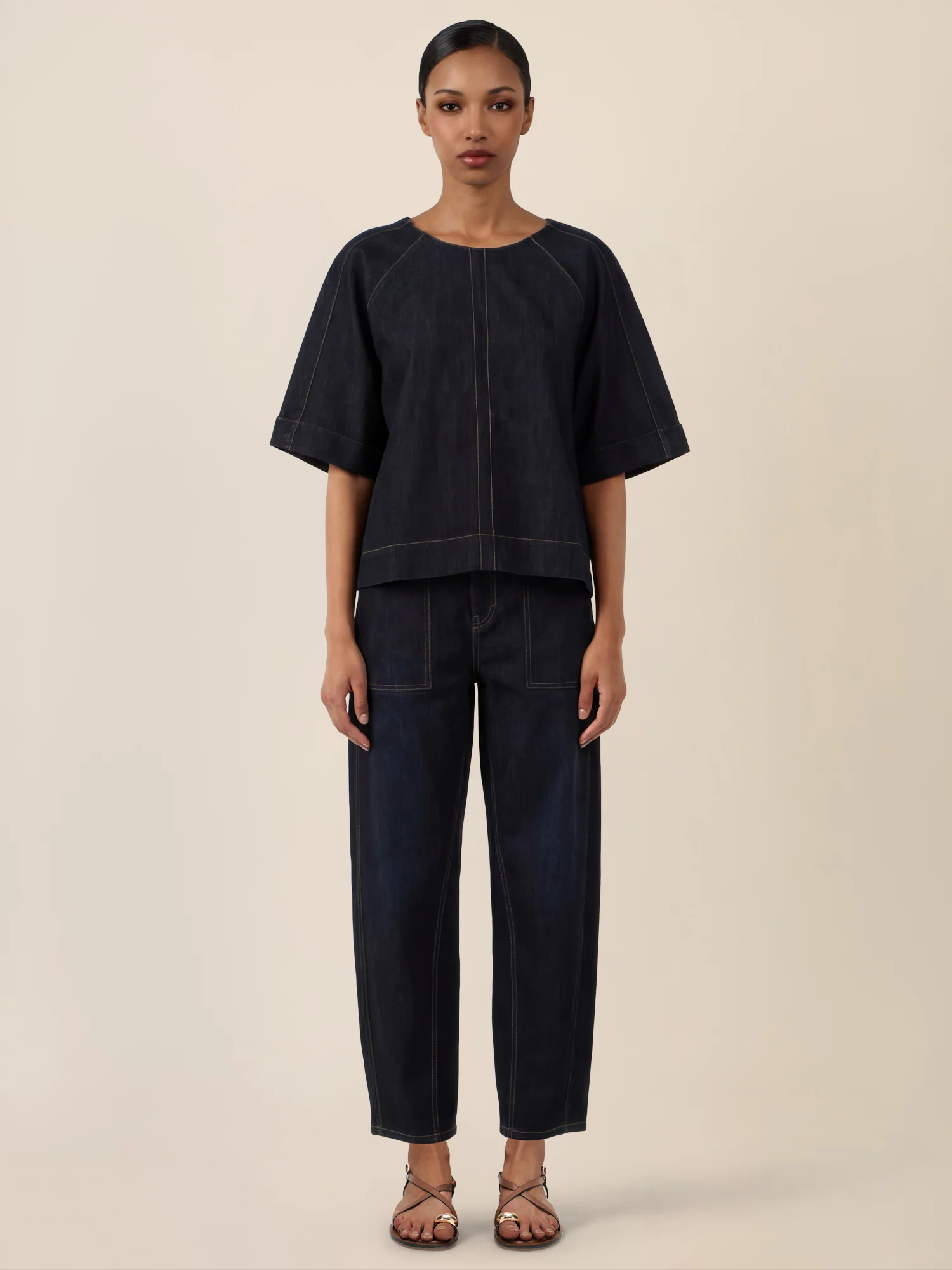 APART Bluse mit Rundhalsausschnitt und kurzen Ärmeln | dunkelblau - Image 2