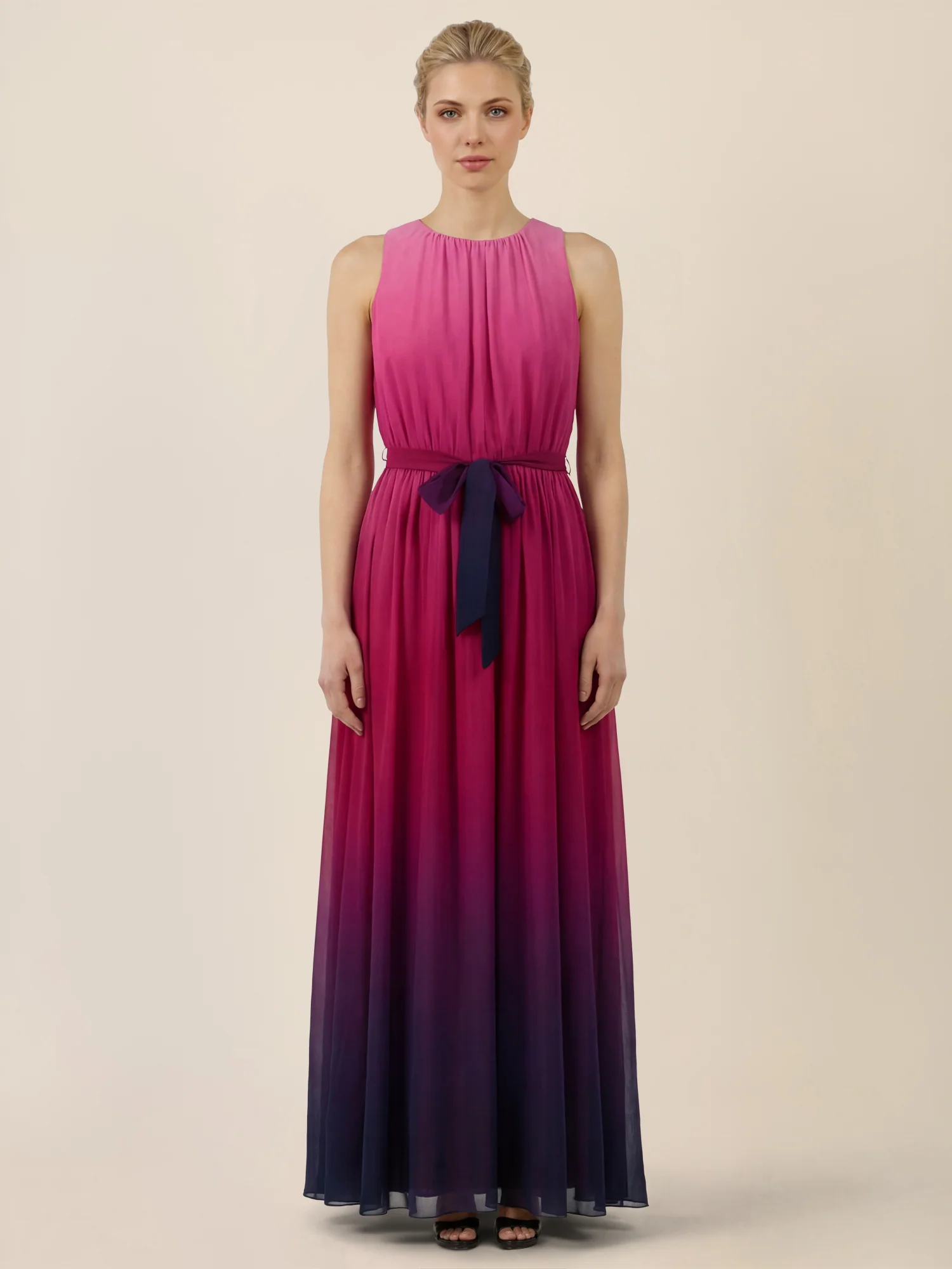 APART Chiffonkleid mit Farbverlauf und Taillenband | pink-multicolor