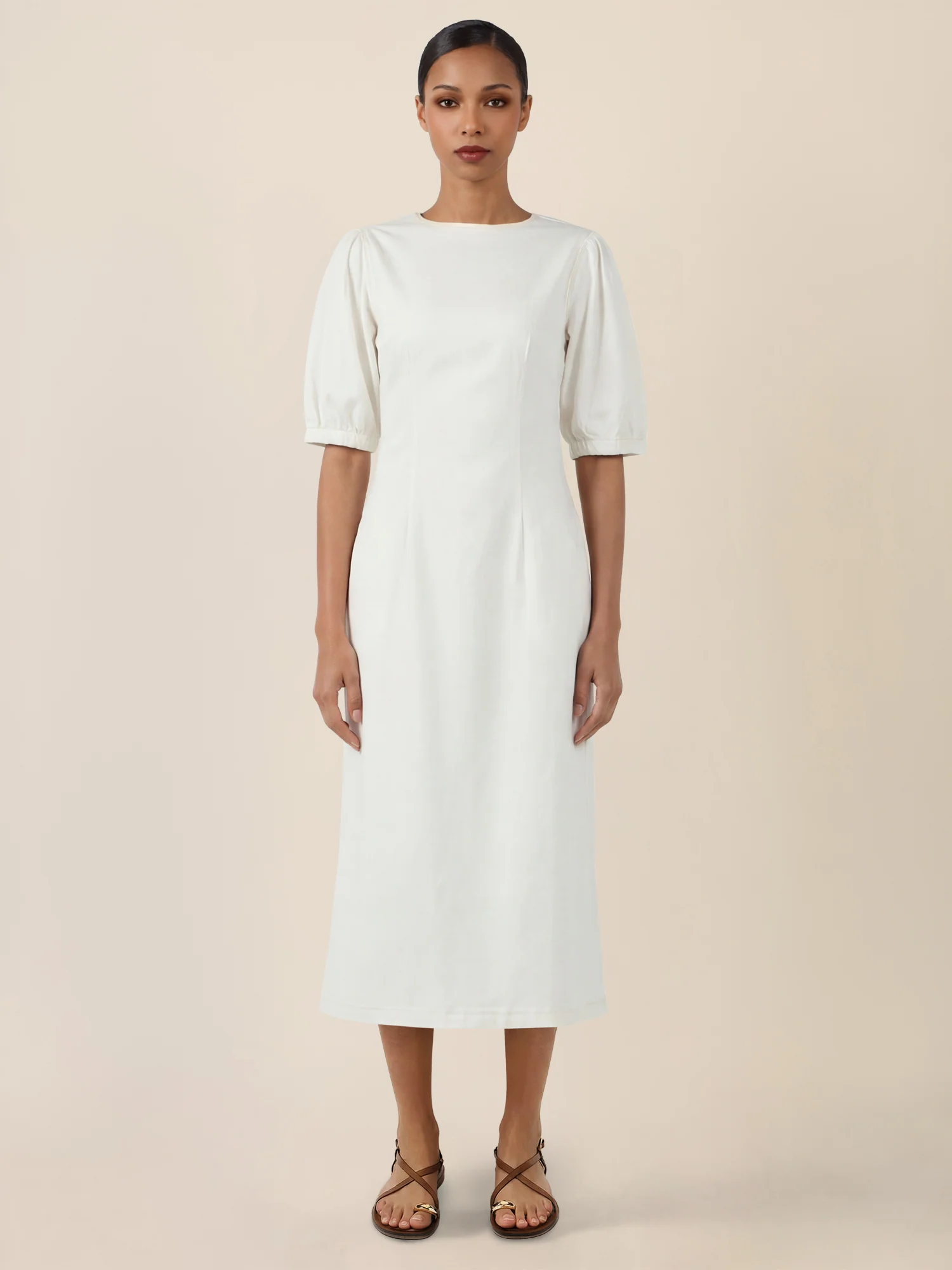 APART Denimkleid mit Puffärmeln | creme