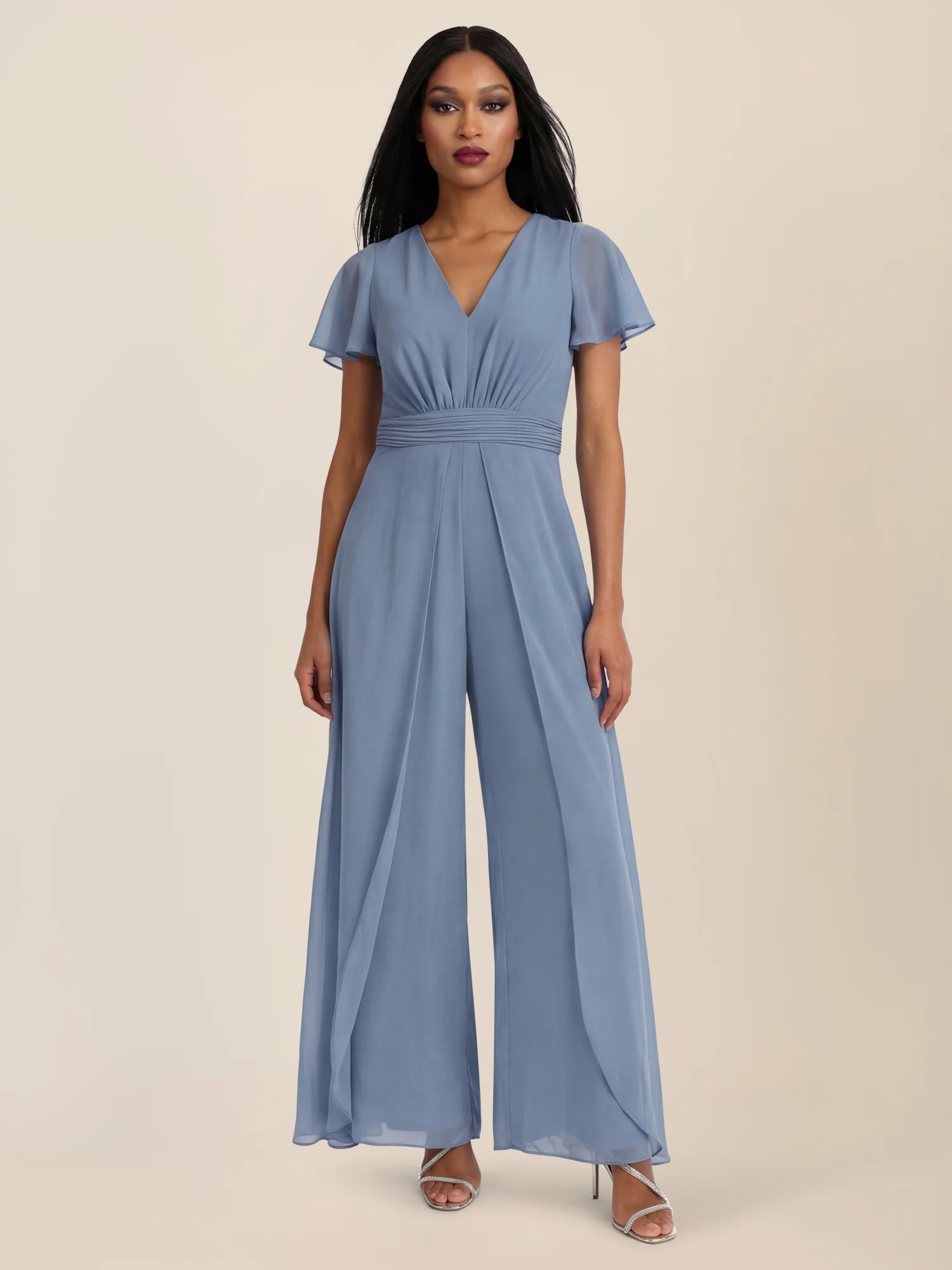 APART Eleganter Chiffonoverall mit fließendem Beinverlauf | rauchblau
