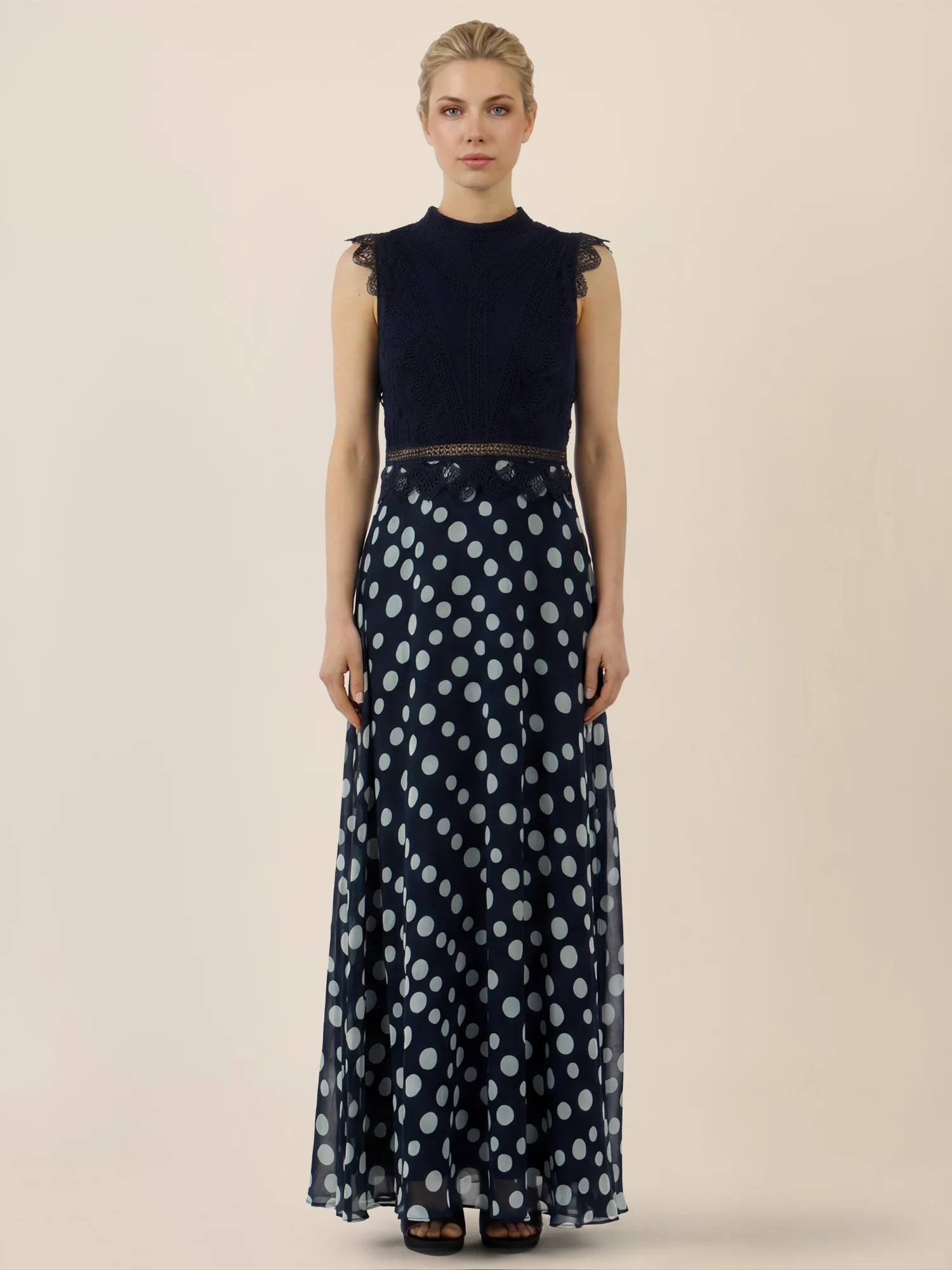 APART Elegantes Abendkleid mit Spitzenoberteil und Punkterock | nachtblau-creme