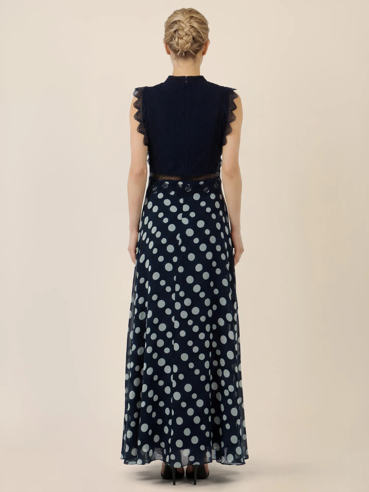 APART Elegantes Abendkleid mit Spitzenoberteil und Punkterock | nachtblau-creme - Image 2