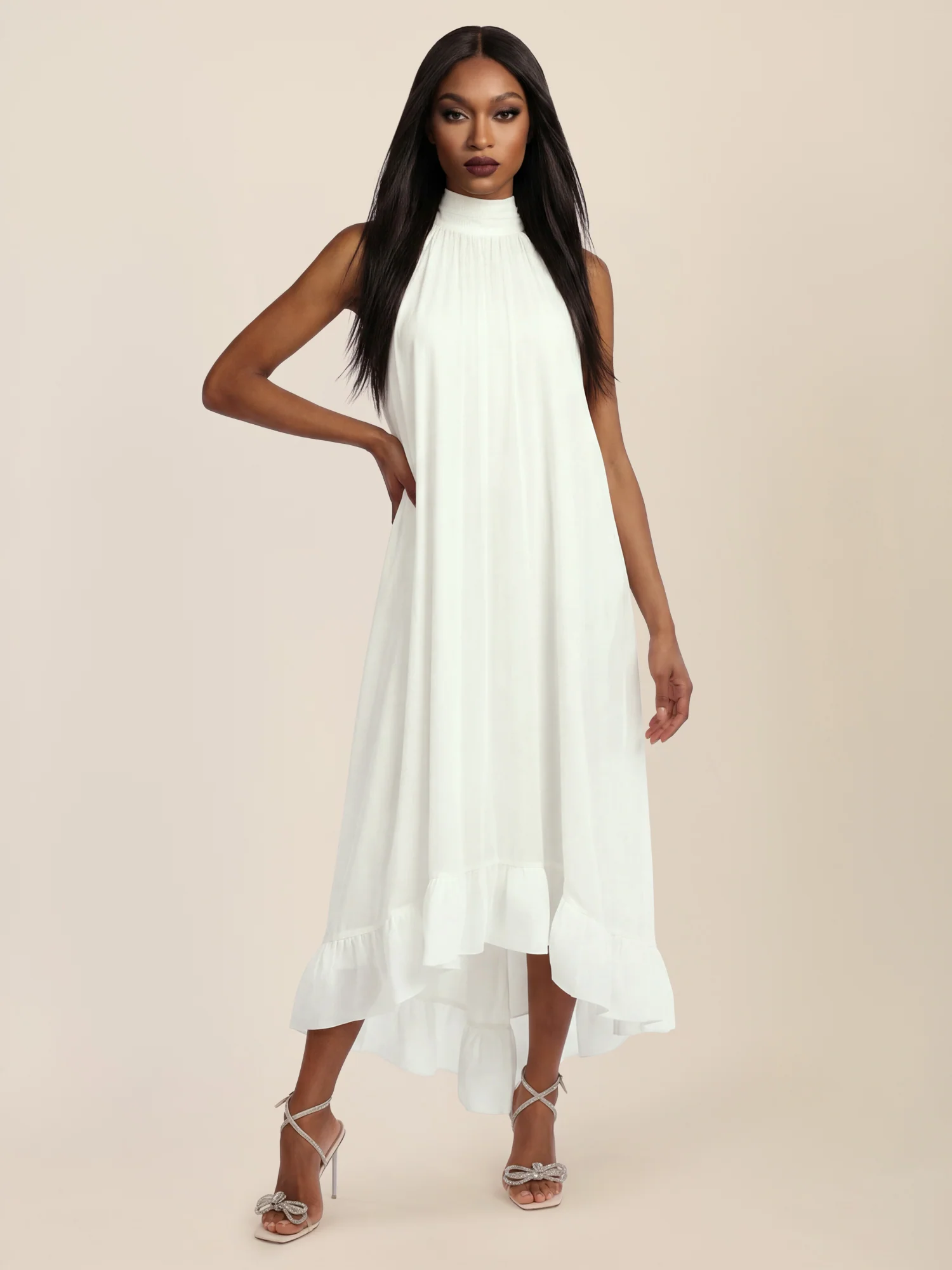 APART Elegantes Chiffonkleid mit Volantsaum | creme