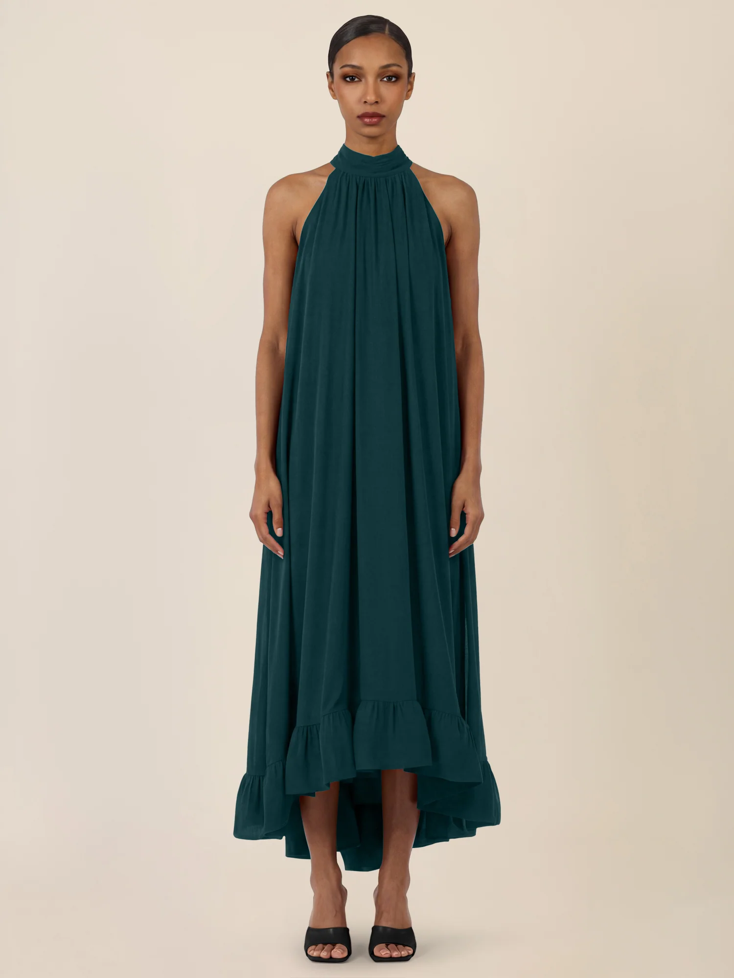 APART Elegantes Chiffonkleid mit Volantsaum | emerald