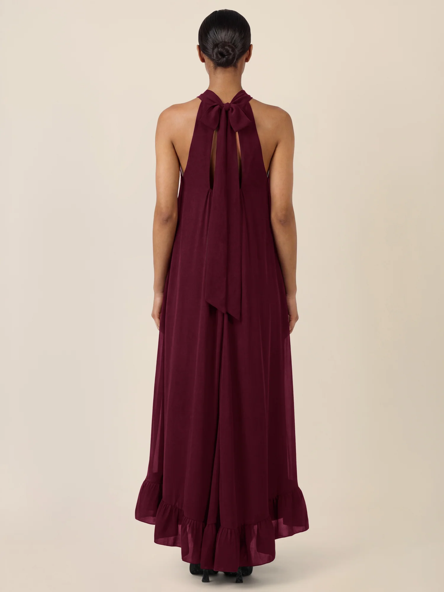 APART Elegantes Chiffonkleid mit Volantsaum | weinrot - Image 2