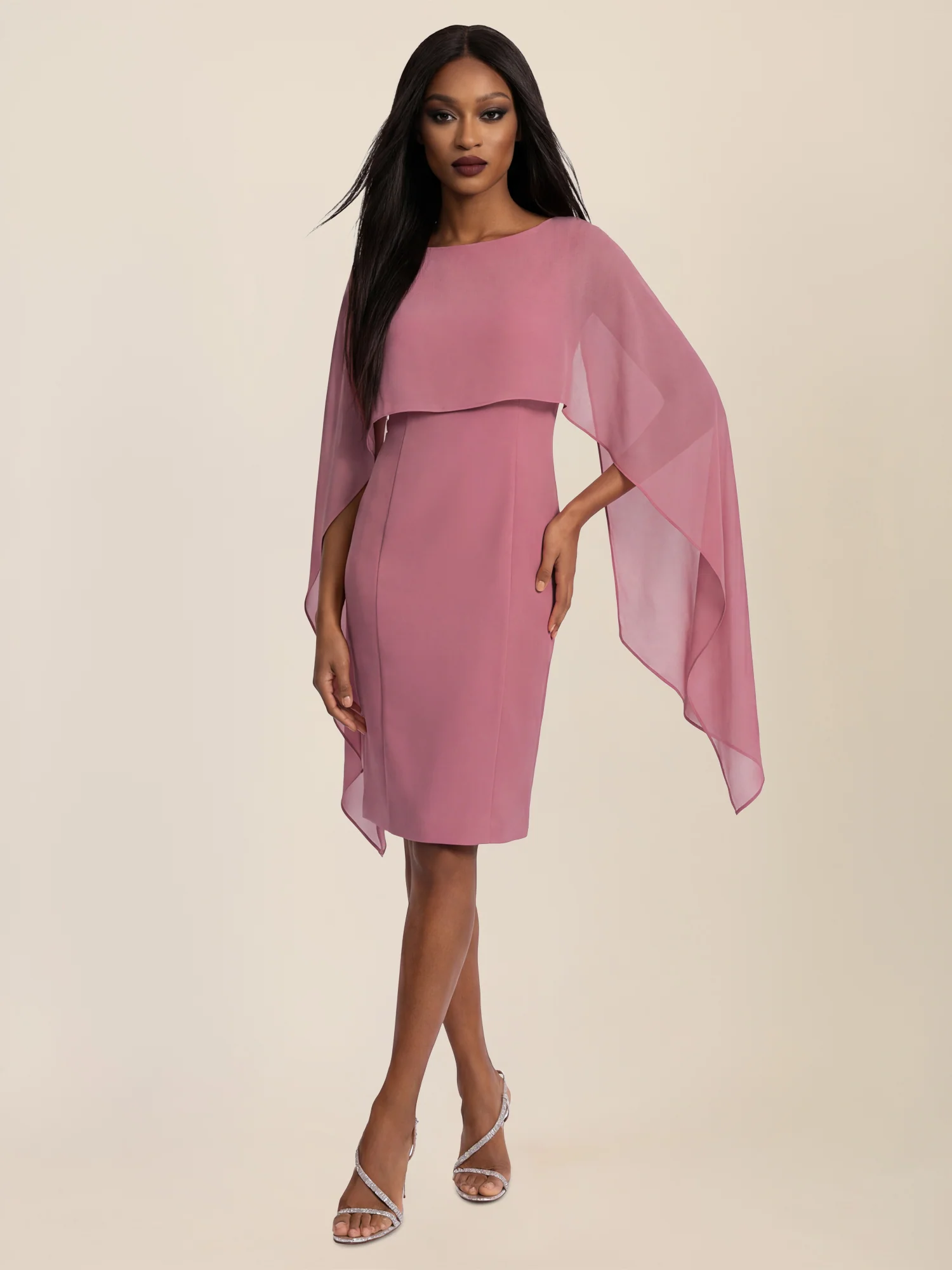 APART Etui-Kleid mit fließendem Chiffon-Cape | rosé