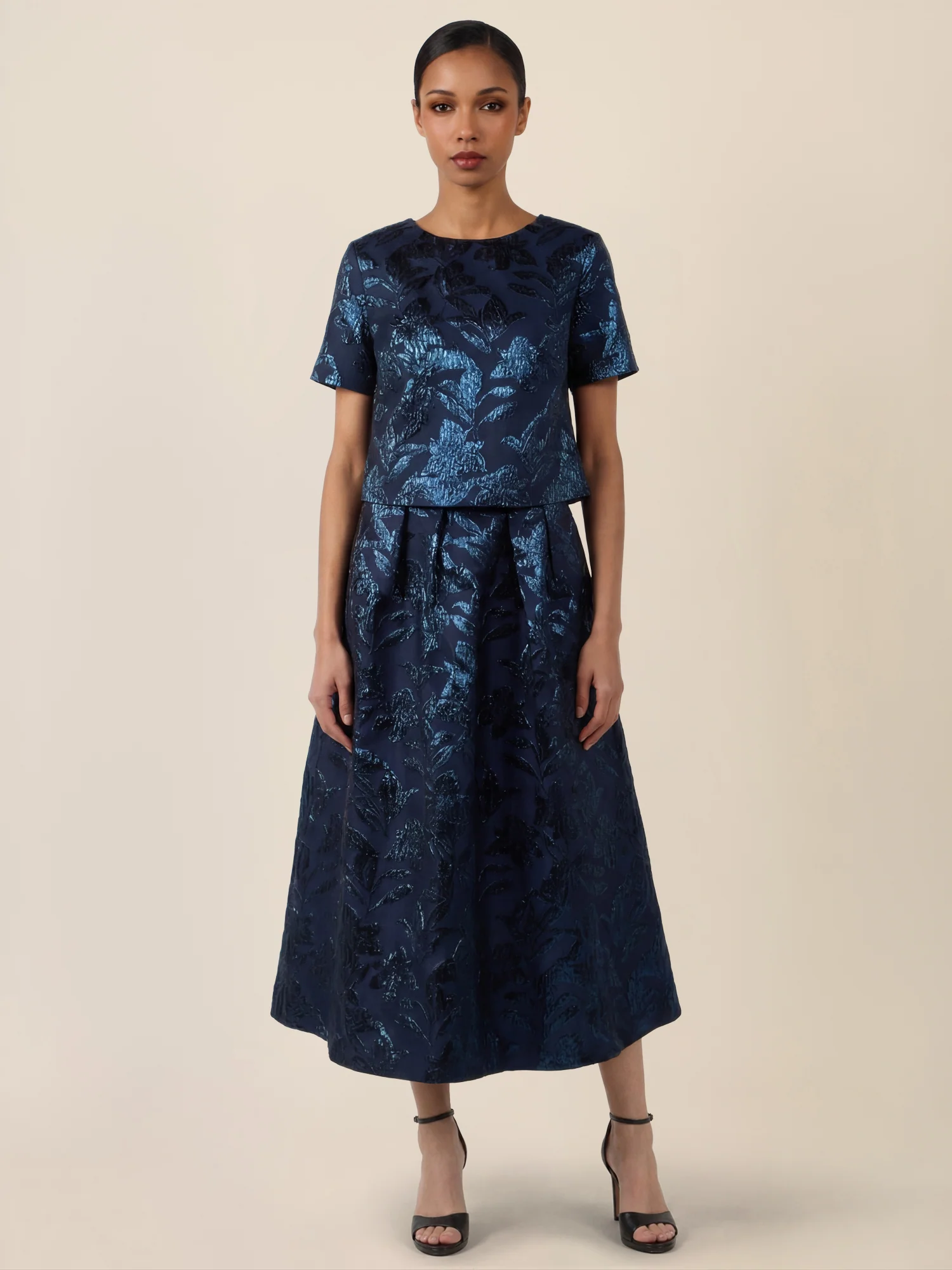 APART Jacquard-Top mit schimmerndem Strukturmotiv | nachtblau-metallic - Image 2