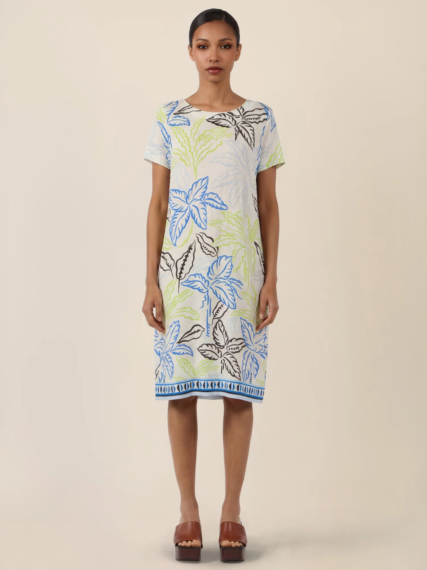 APART Jerseykleid mit Palmenprint | creme-multicolor