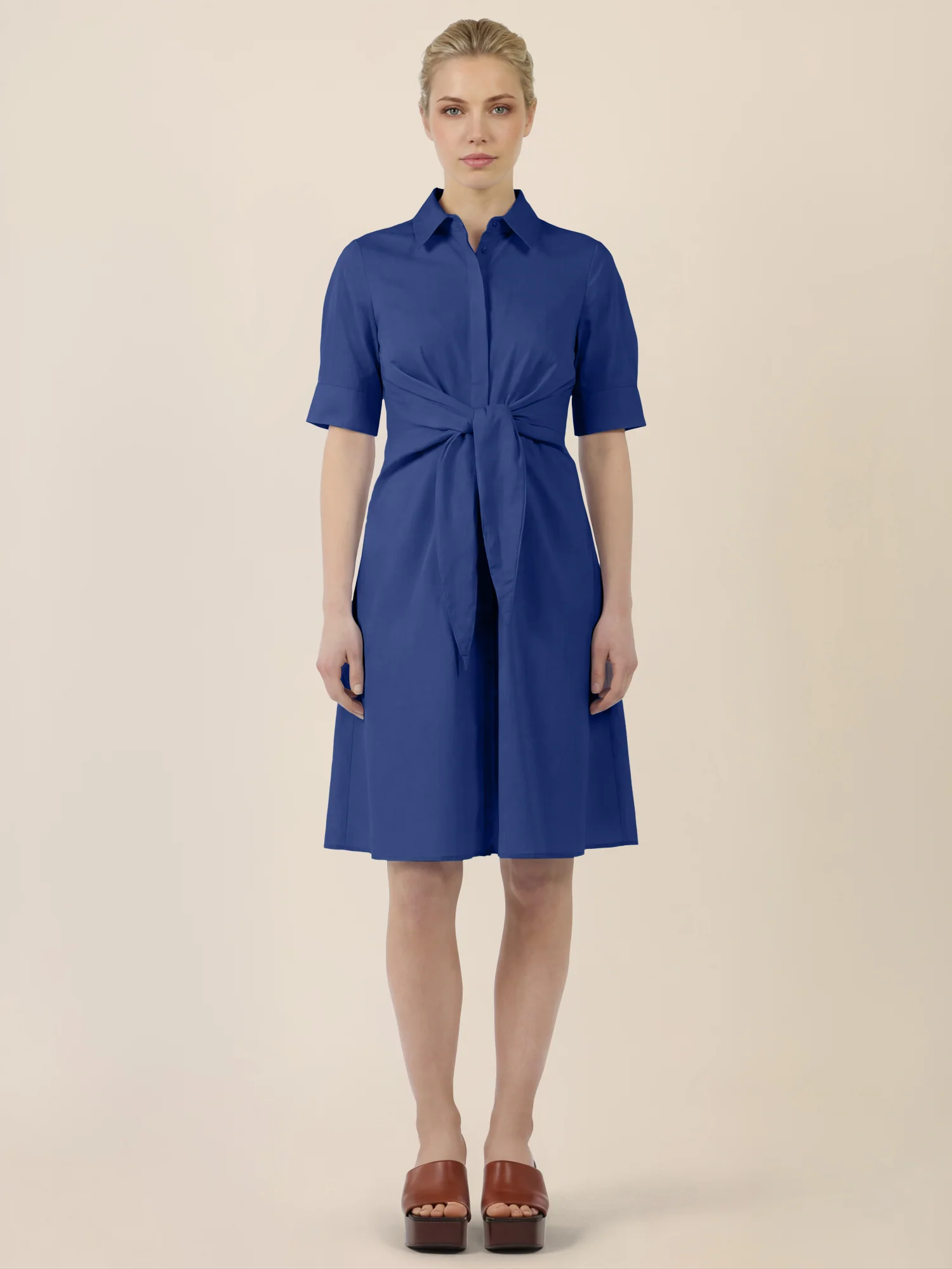 APART Kleid mit Bindegürtel und Hemdblusenkragen | royalblau