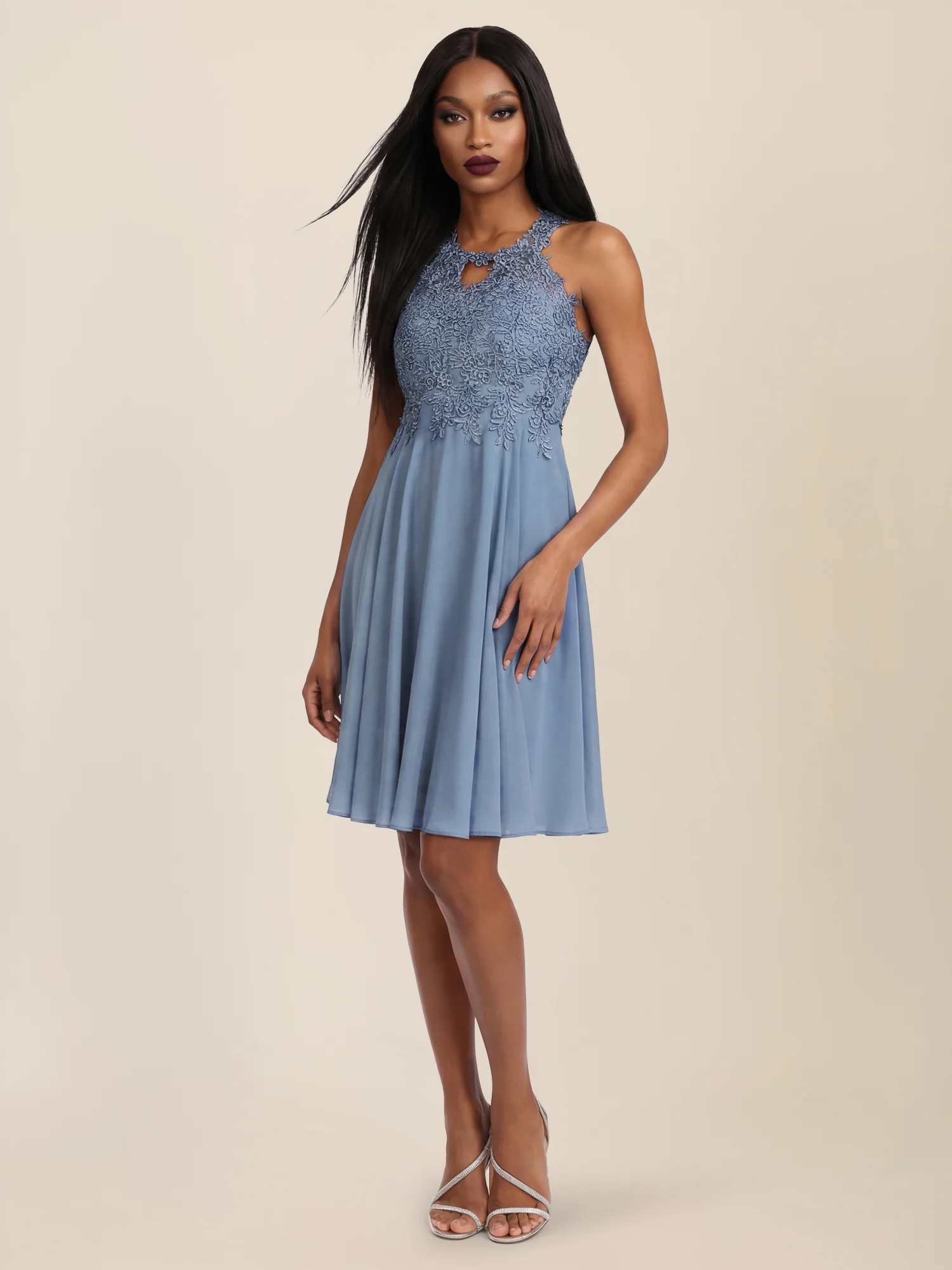 APART Kleid mit floraler Spitzenpracht | rauchblau