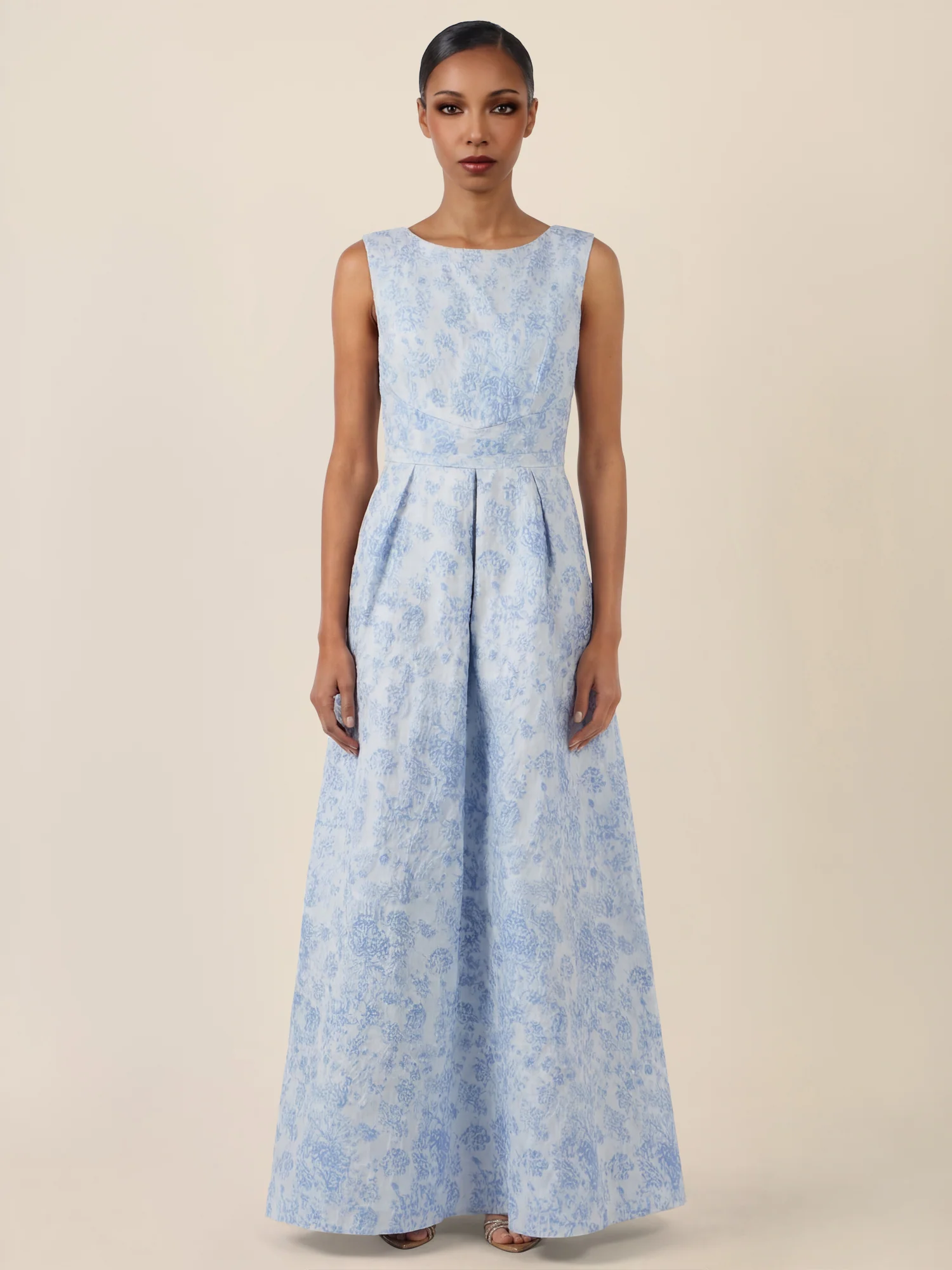 APART Langkleid mit floralem Strukturmuster | hellblau