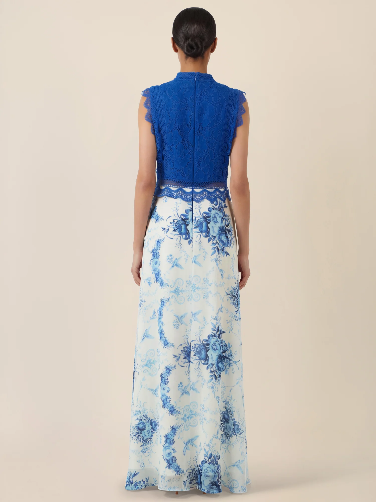 APART Langkleid mit Spitze und floralem Rock | royalblau-multicolor - Image 2