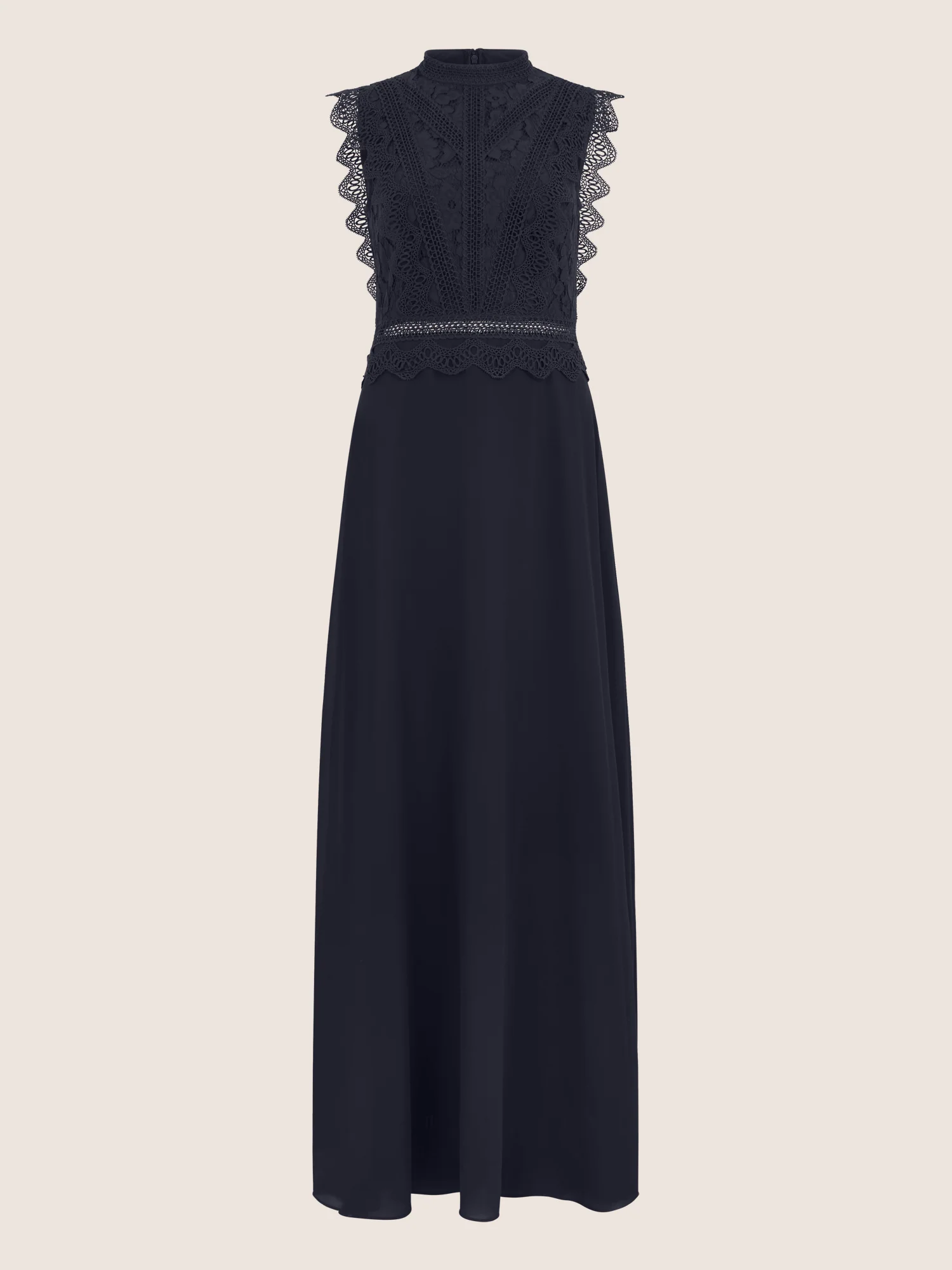 APART Maxikleid mit Häkelspitze und Stehkragen | nachtblau - Image 4