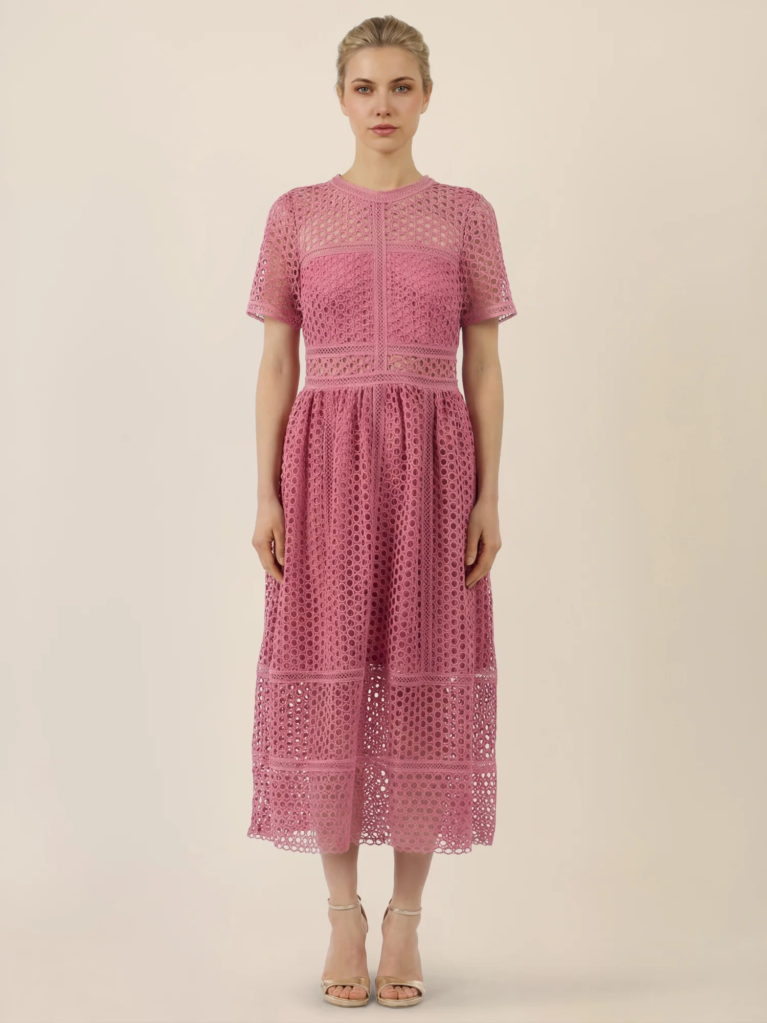 APART Midikleid mit Häkelspitze und Transparenz | rosé