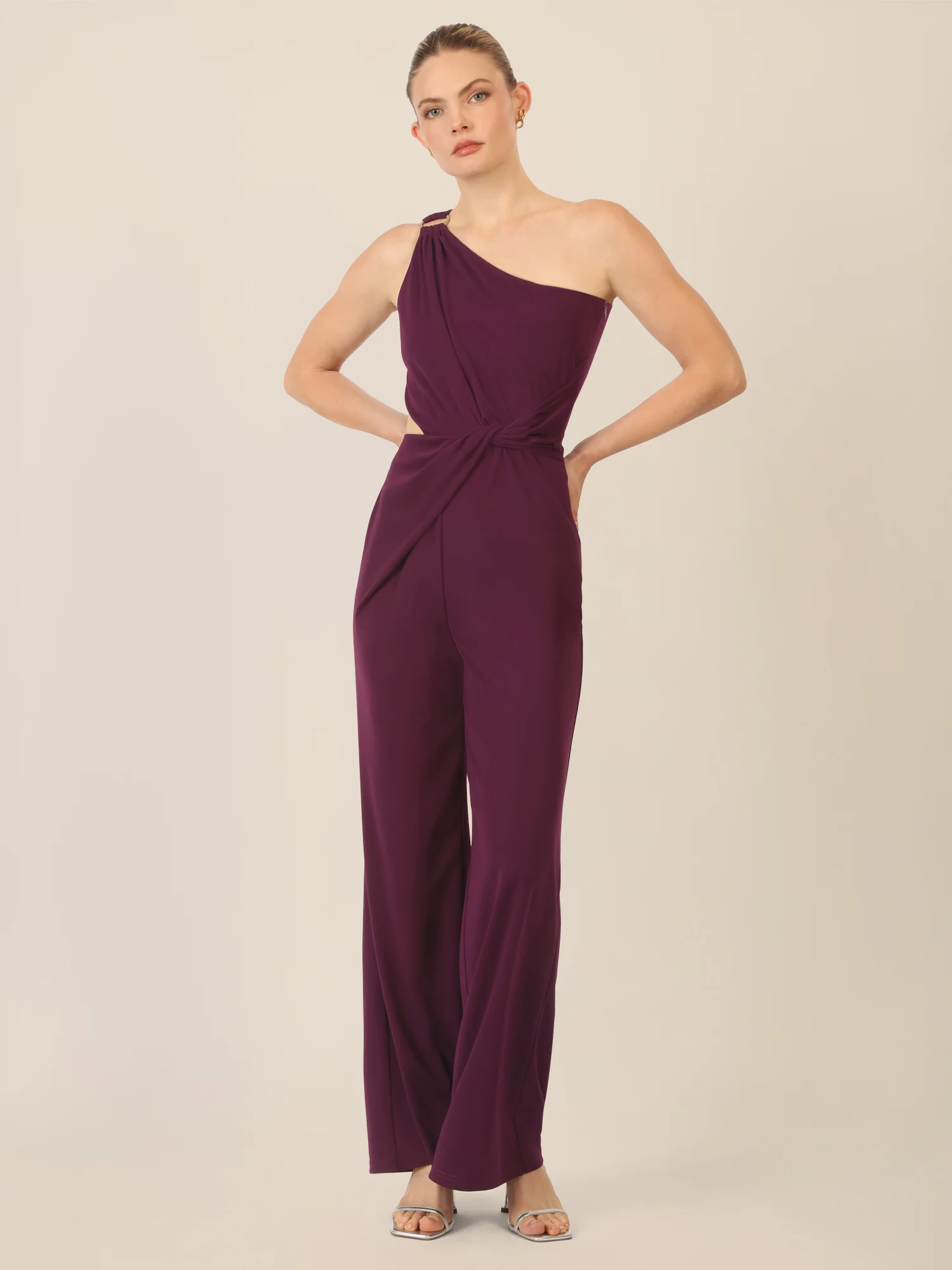 APART One-Shoulder Jerseyoverall mit Drapierung | dunkel lila