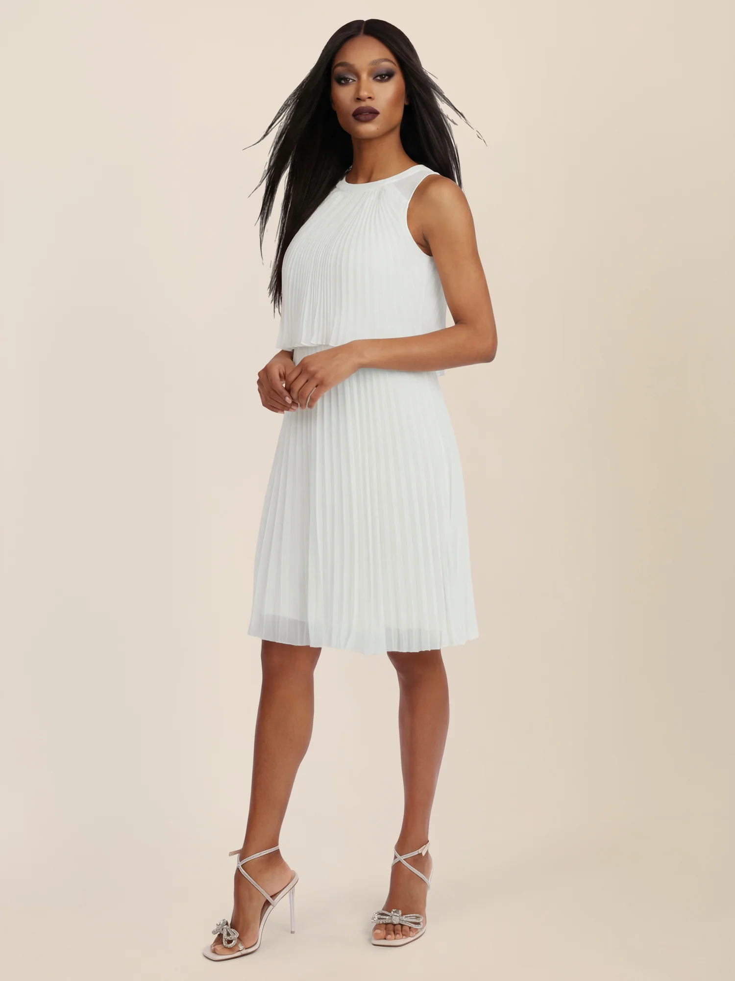 APART Plissiertes Chiffonkleid mit doppellagigem Oberteil | creme