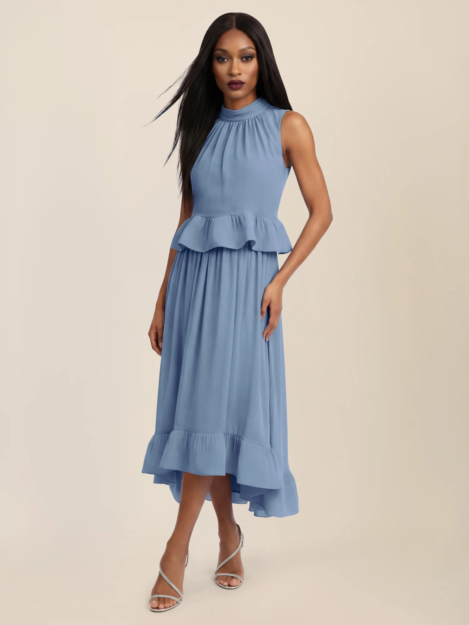APART Rock mit Volantsaum und High-Low-Schnitt | rauchblau - Image 2