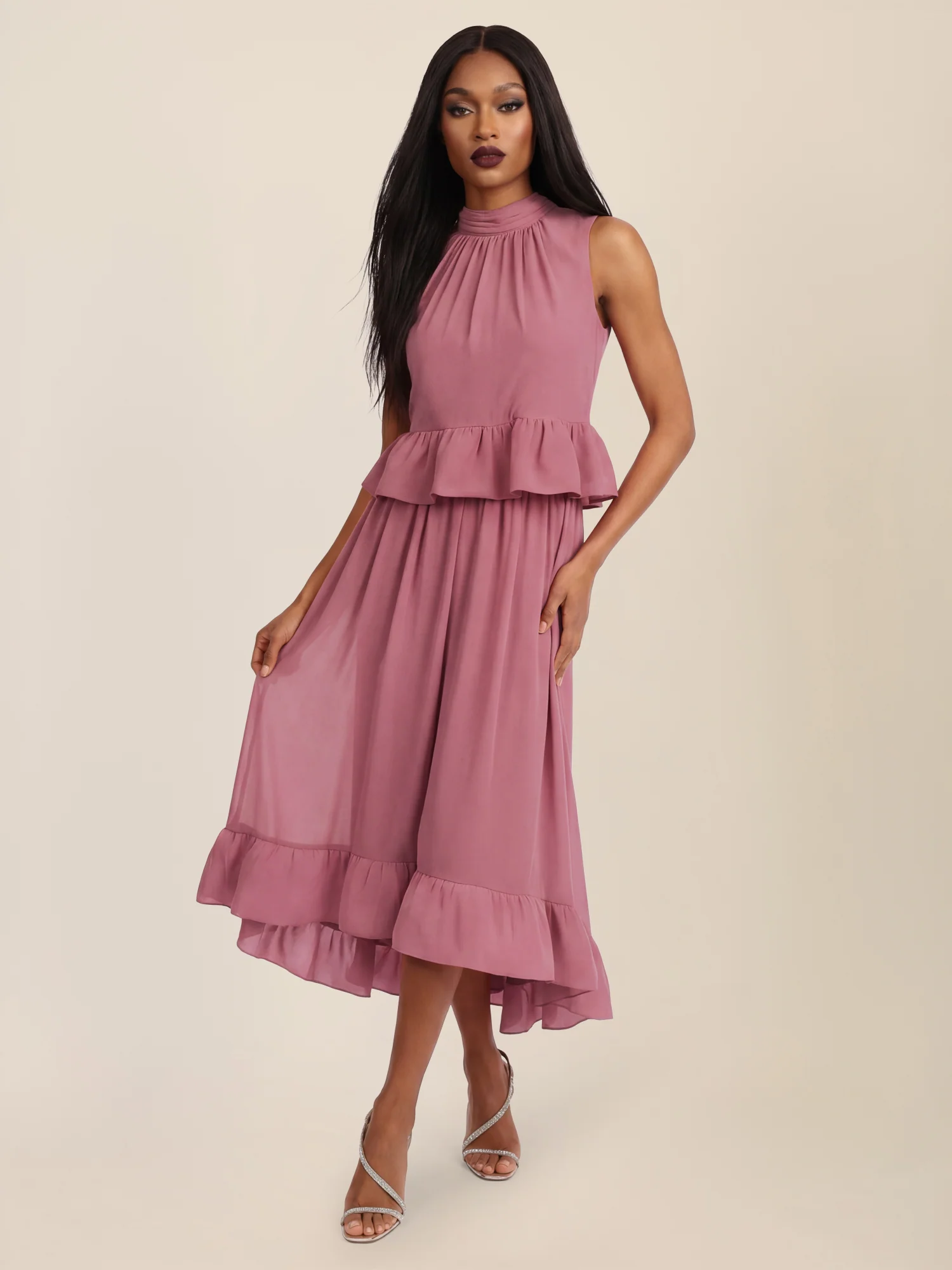 APART Rock mit Volantsaum und High-Low-Schnitt | rosé - Image 2