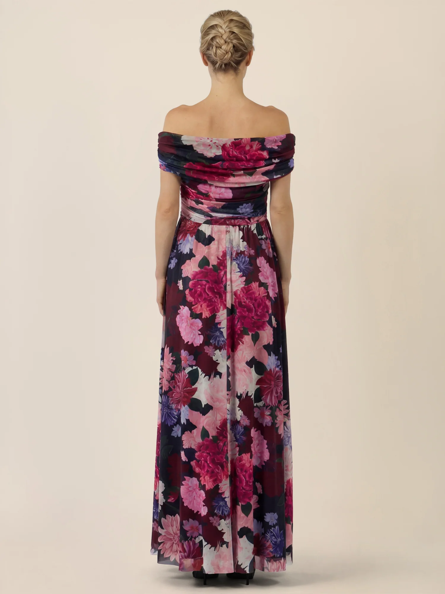 APART Schulterfreies Maxikleid mit floralem Print | weinrot-multicolor - Image 2