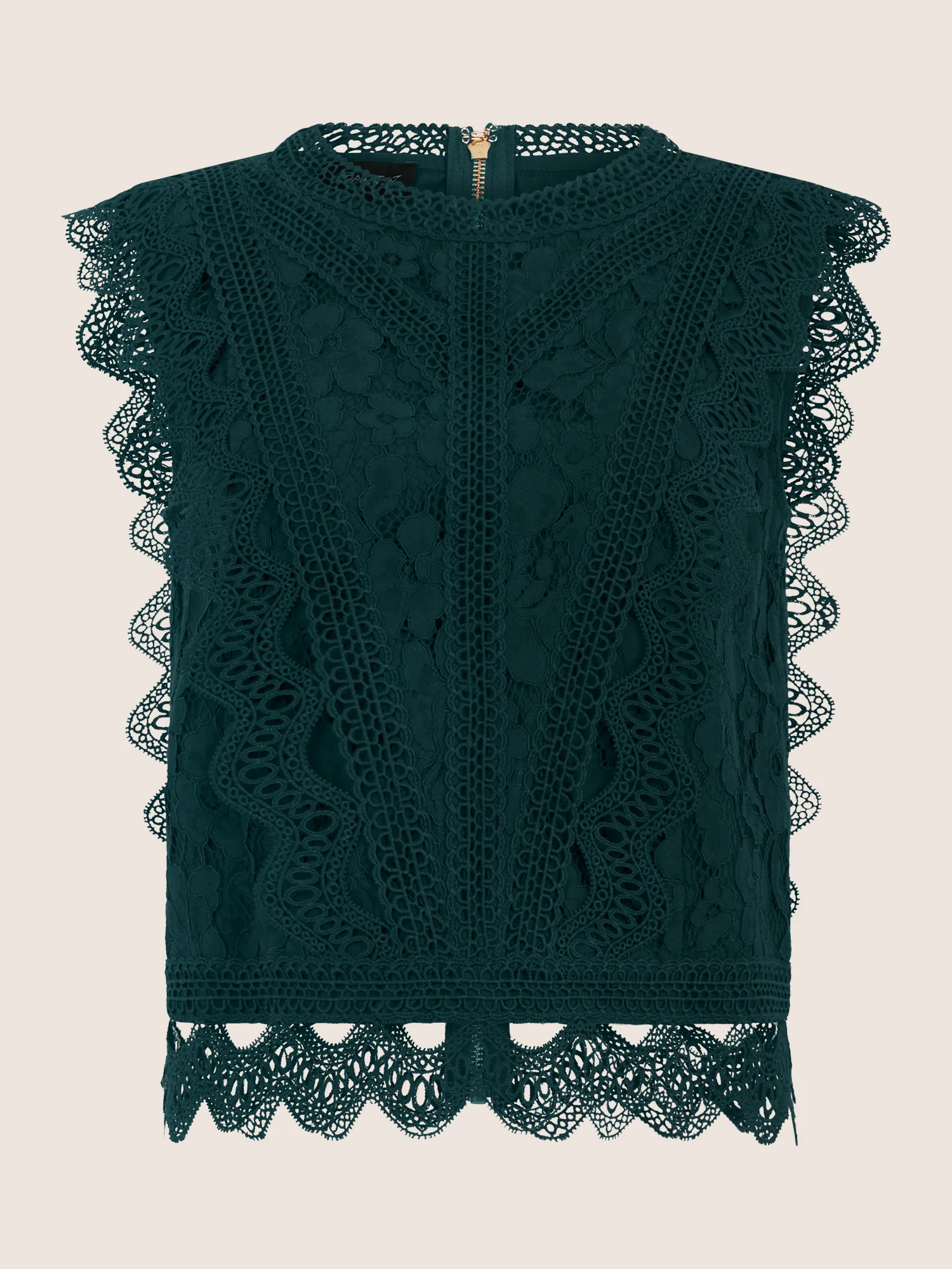 APART Spitzentop mit Rüschen und Häkeldetails | emerald - Image 4