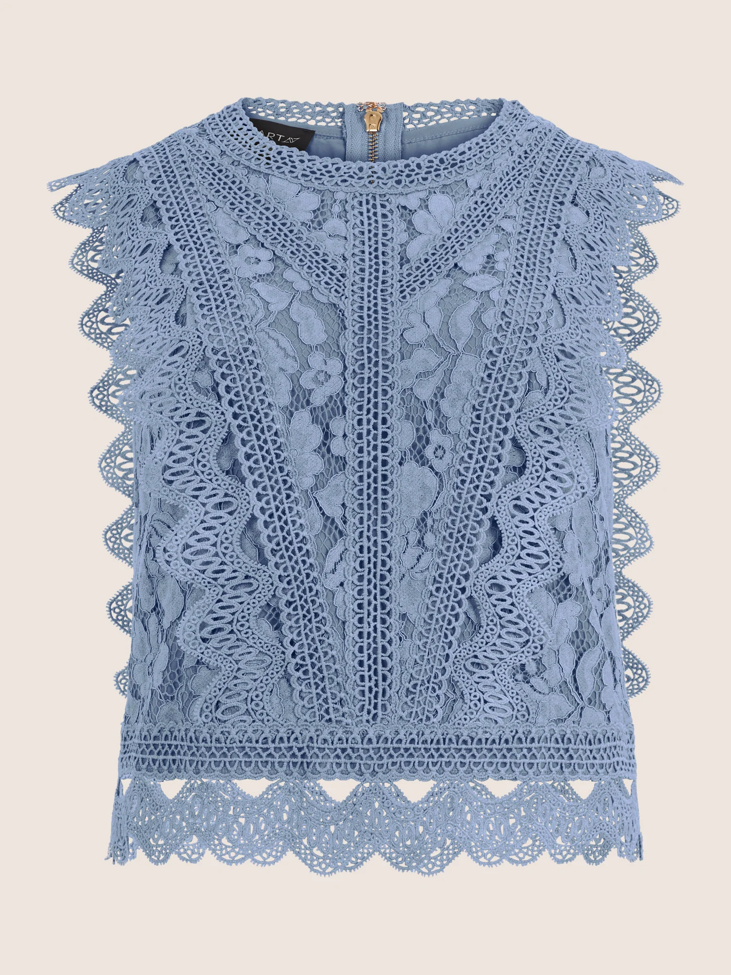 APART Spitzentop mit Rüschen und Häkeldetails | rauchblau - Image 4