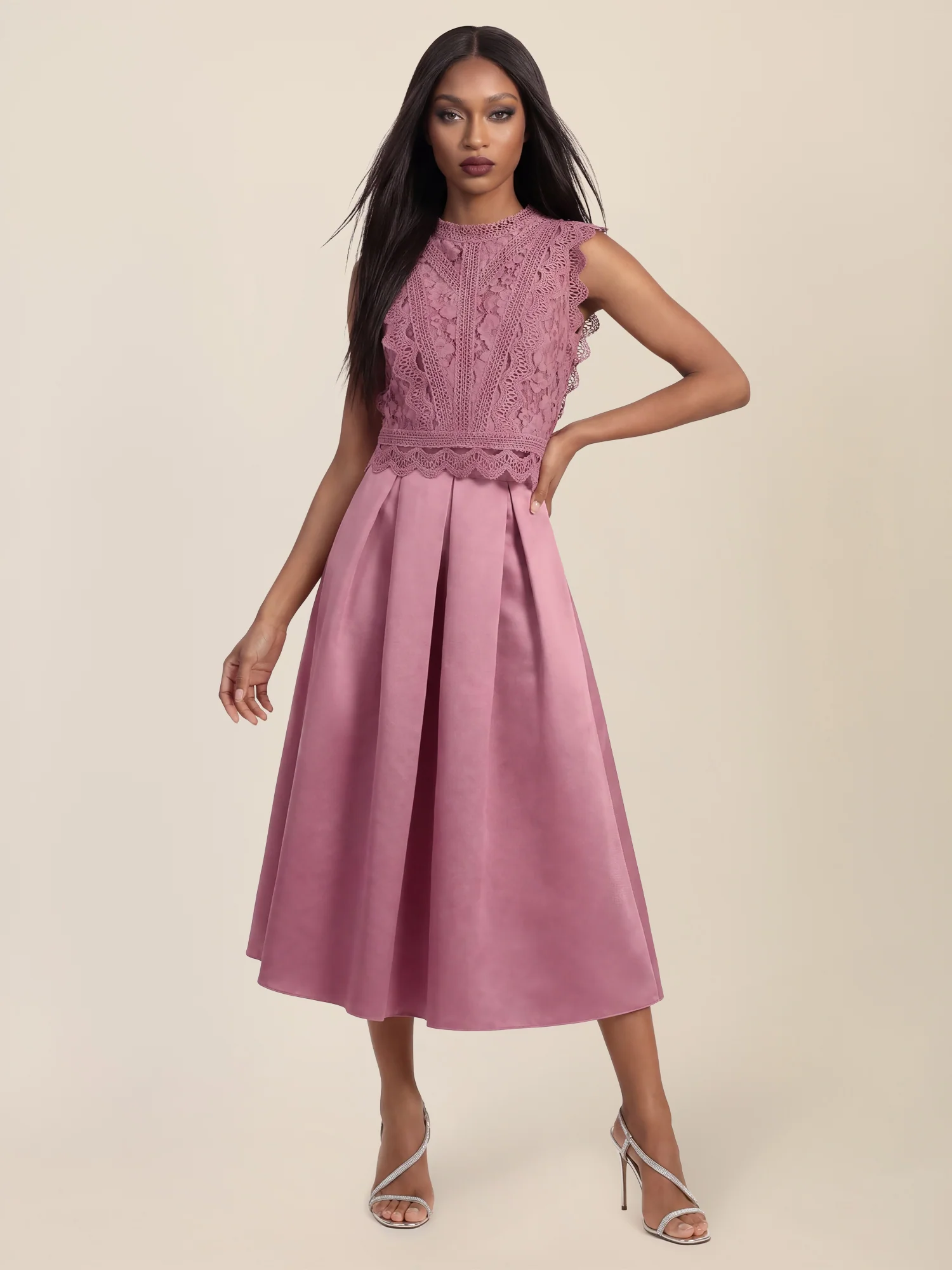 APART Spitzentop mit Rüschen und Häkeldetails | rosé - Image 5