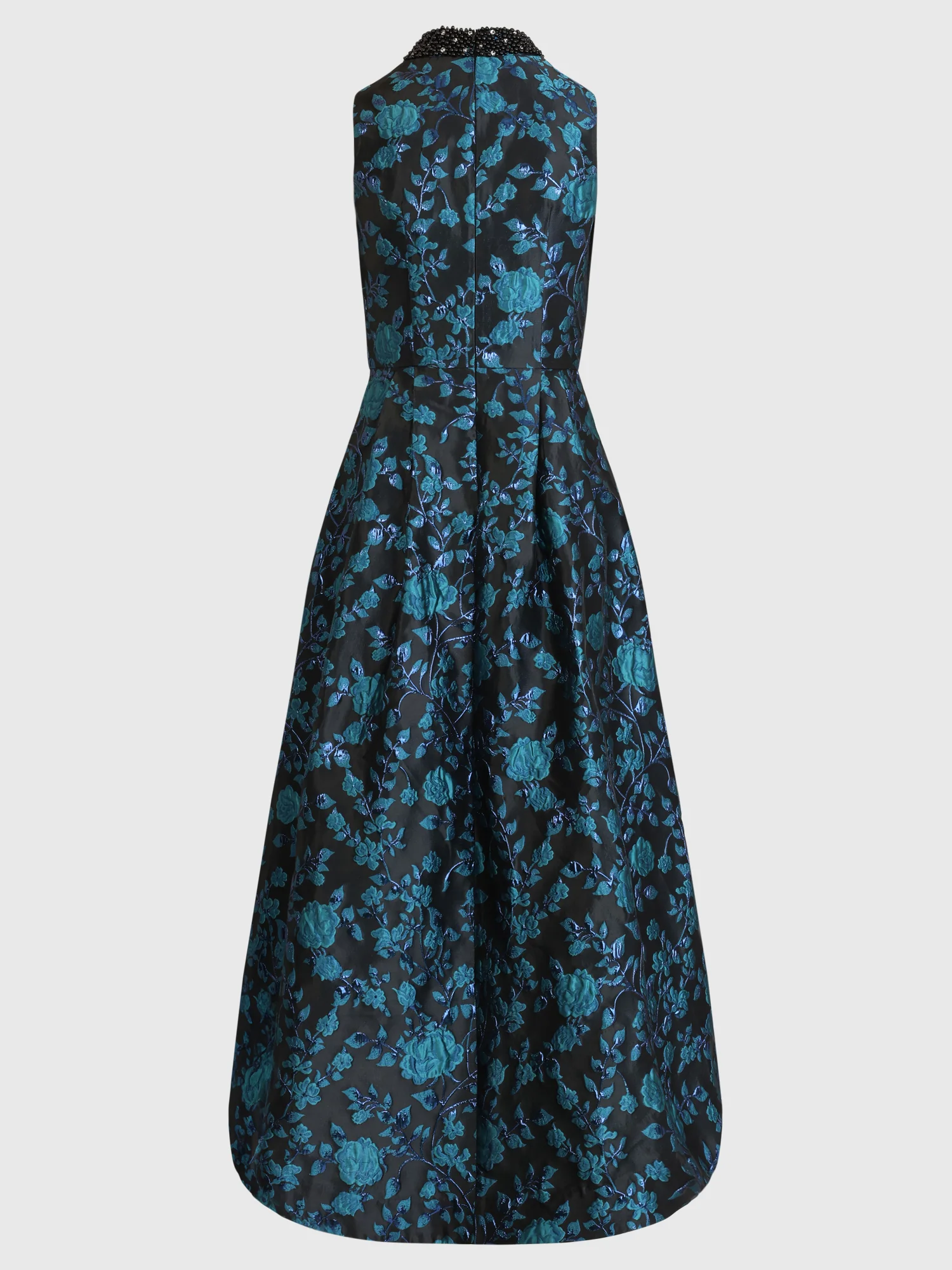 Ärmelloses Jacquard-Abendkleid mit Blüten- und Blättermuster | schwarz-petrol - Image 4