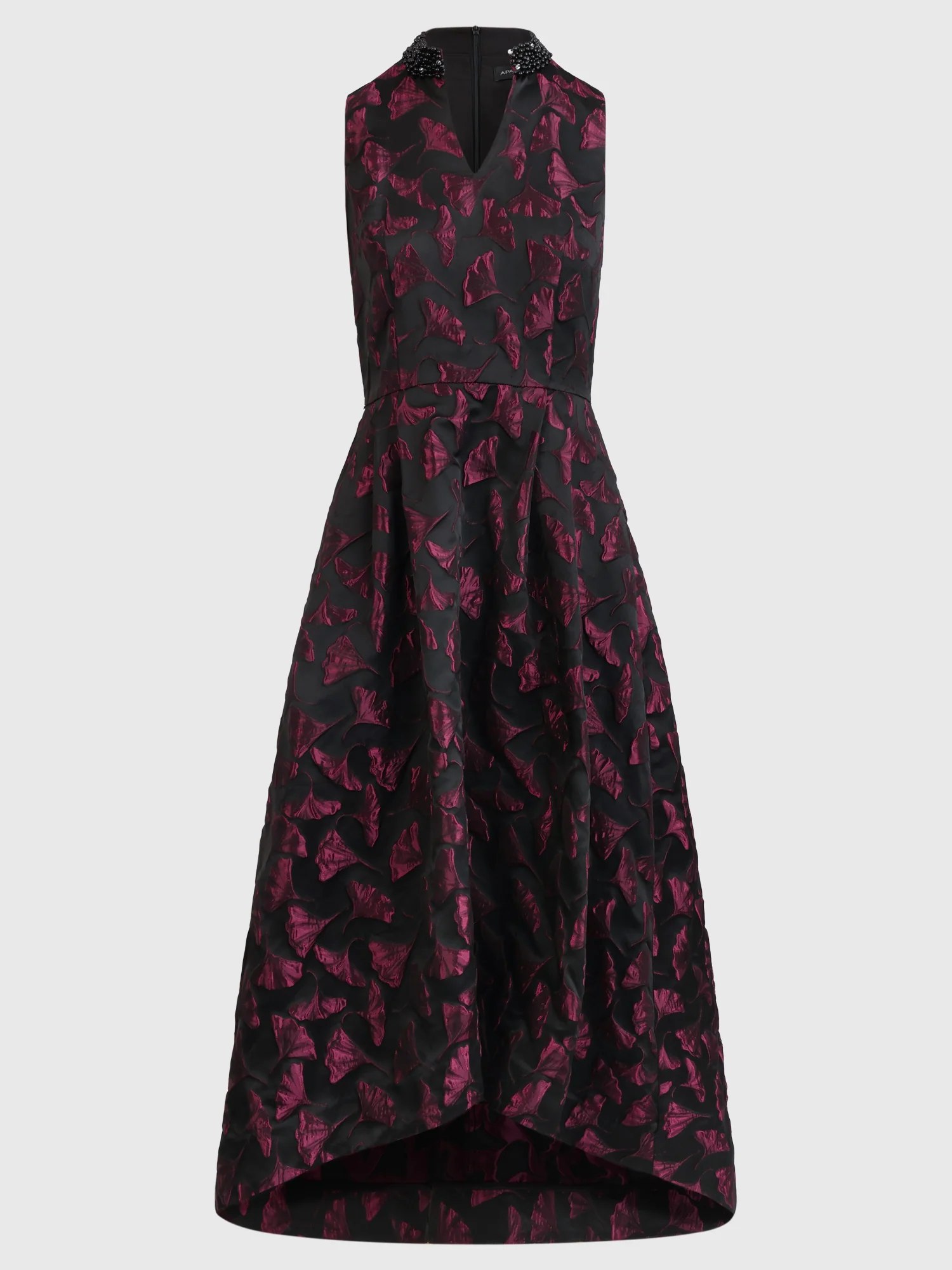 Ärmelloses Jacquard-Abendkleid mit Blüten- und Blättermuster | schwarz-weinrot - Image 3