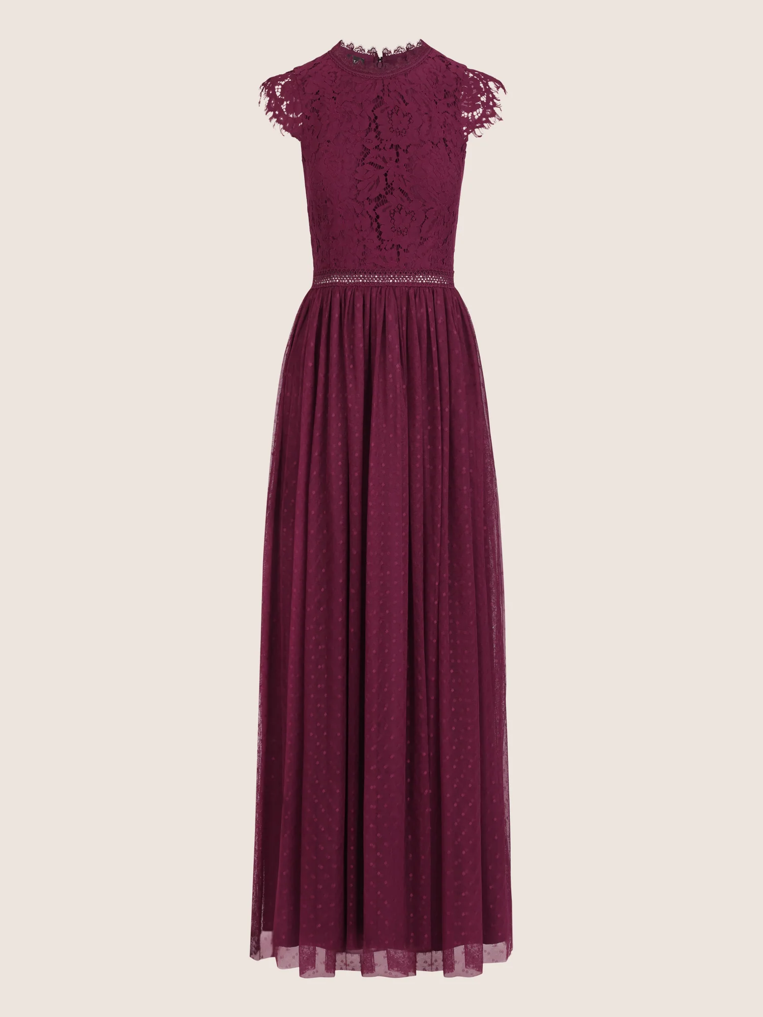 Kleid aus plastischer Spitze und weichem Tüll | weinrot - Image 3