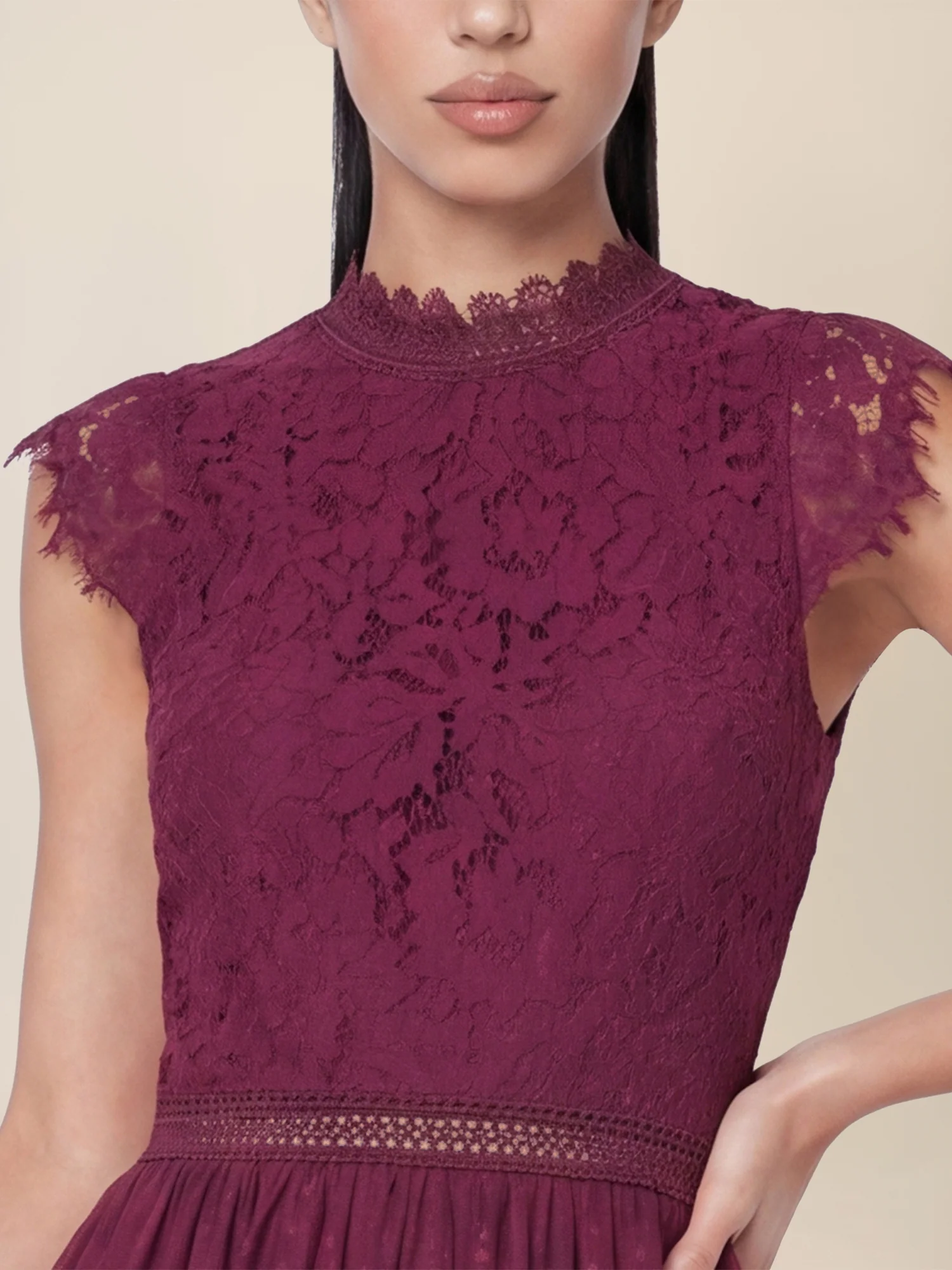 Kleid aus plastischer Spitze und weichem Tüll | weinrot - Image 4
