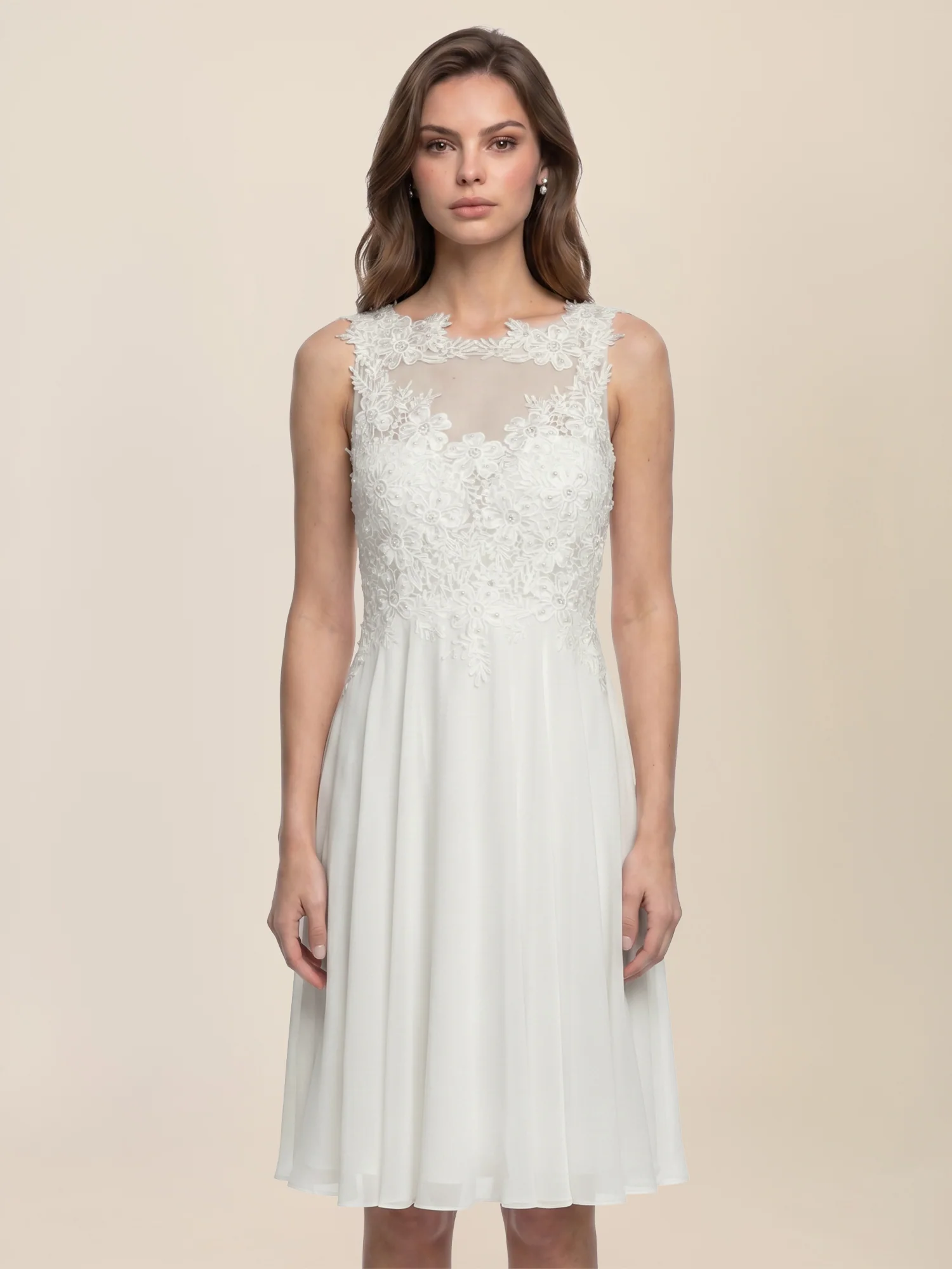 Brautkleid mit floraler Spitze und Chiffon | creme - Image 4