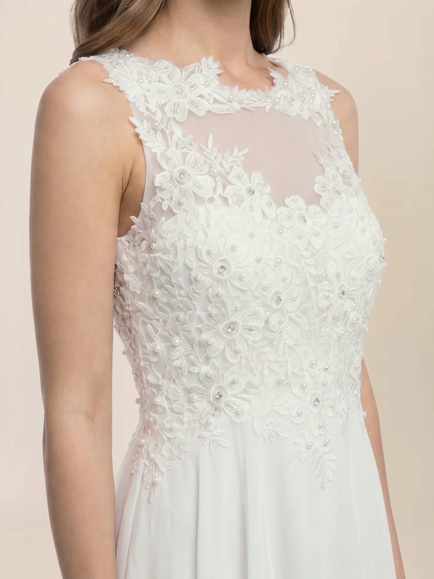 Brautkleid mit floraler Spitze und Chiffon | creme - Image 5