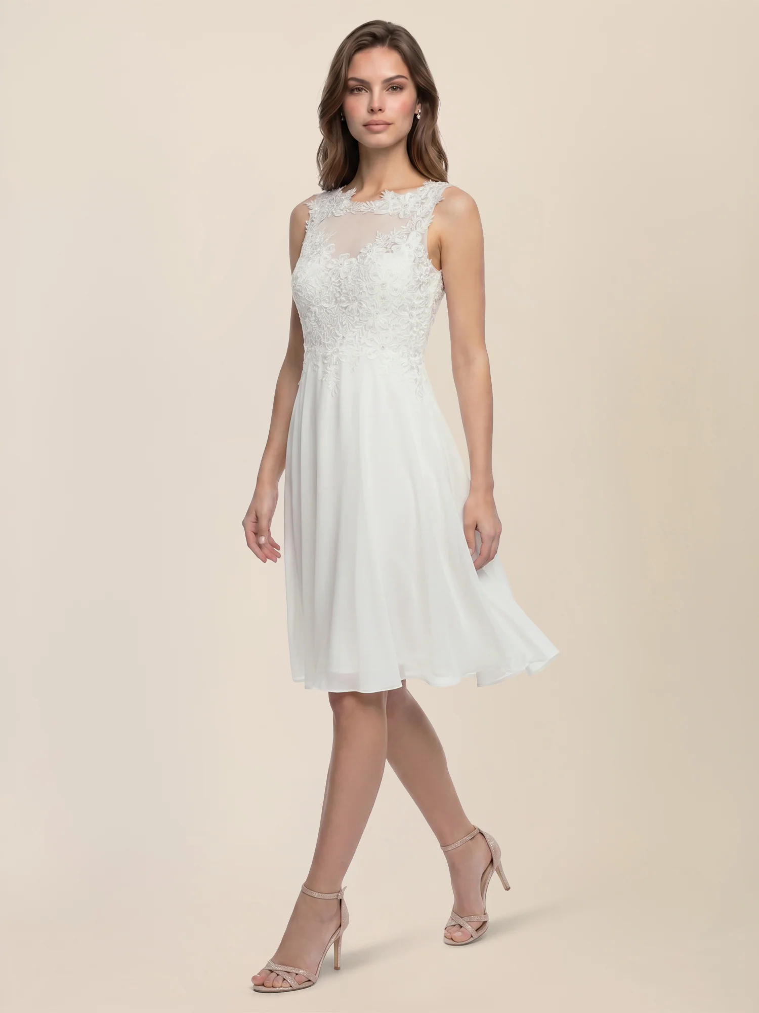 Brautkleid mit floraler Spitze und Chiffon | creme - Image 6