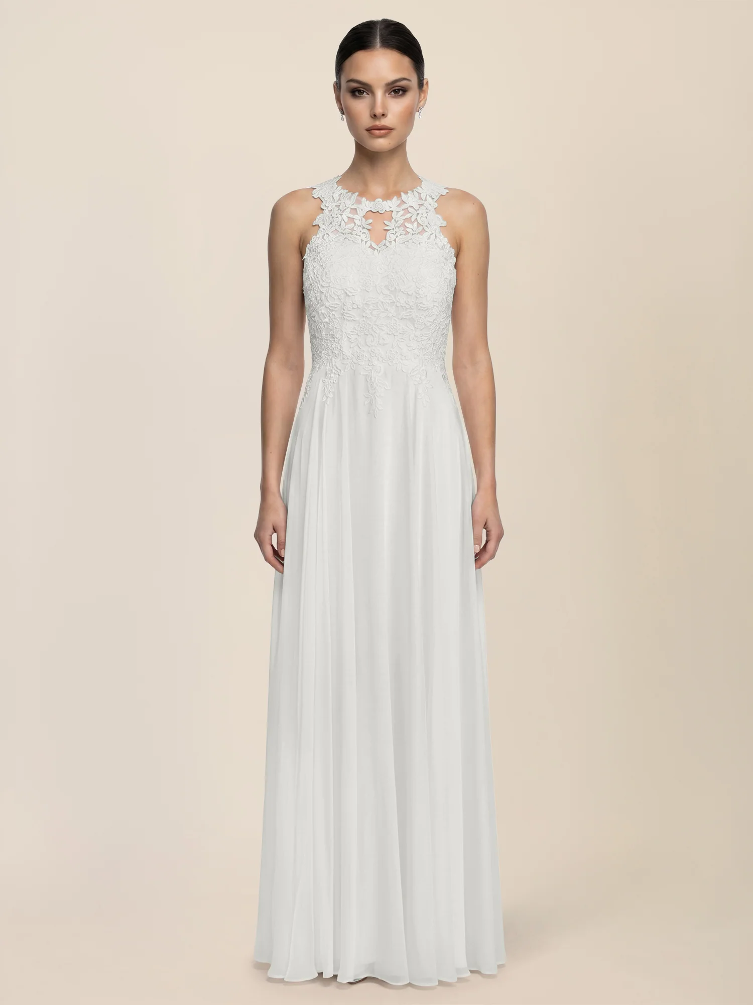 Brautkleid mit floraler Spitze und Chiffon | creme
